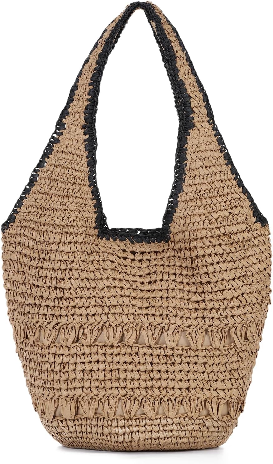 Women's Two-Tone Straw Tote Bag Beige Black