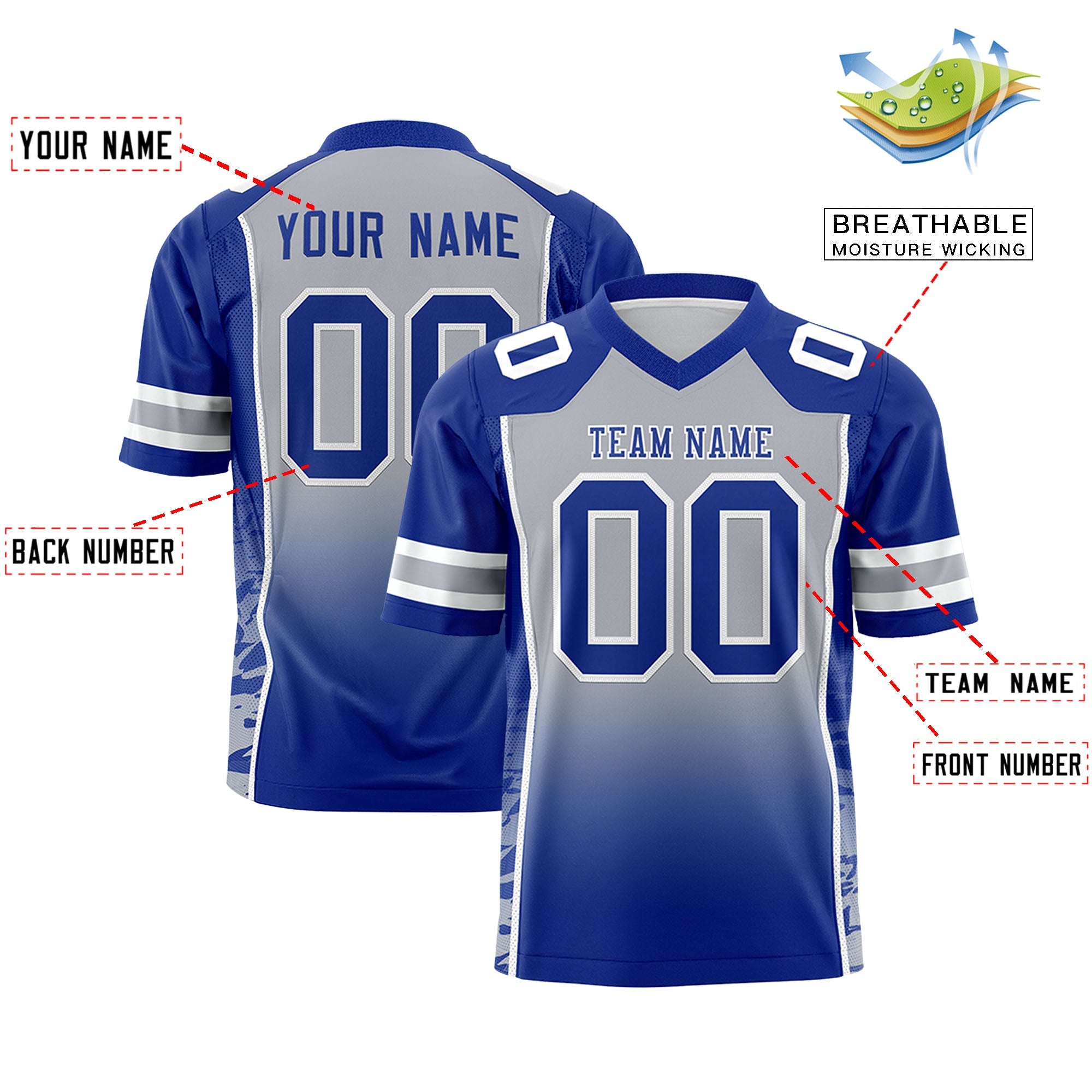 Authentisches Fußballtrikot mit individuellem Farbverlauf und personalisiertem Seitenmuster