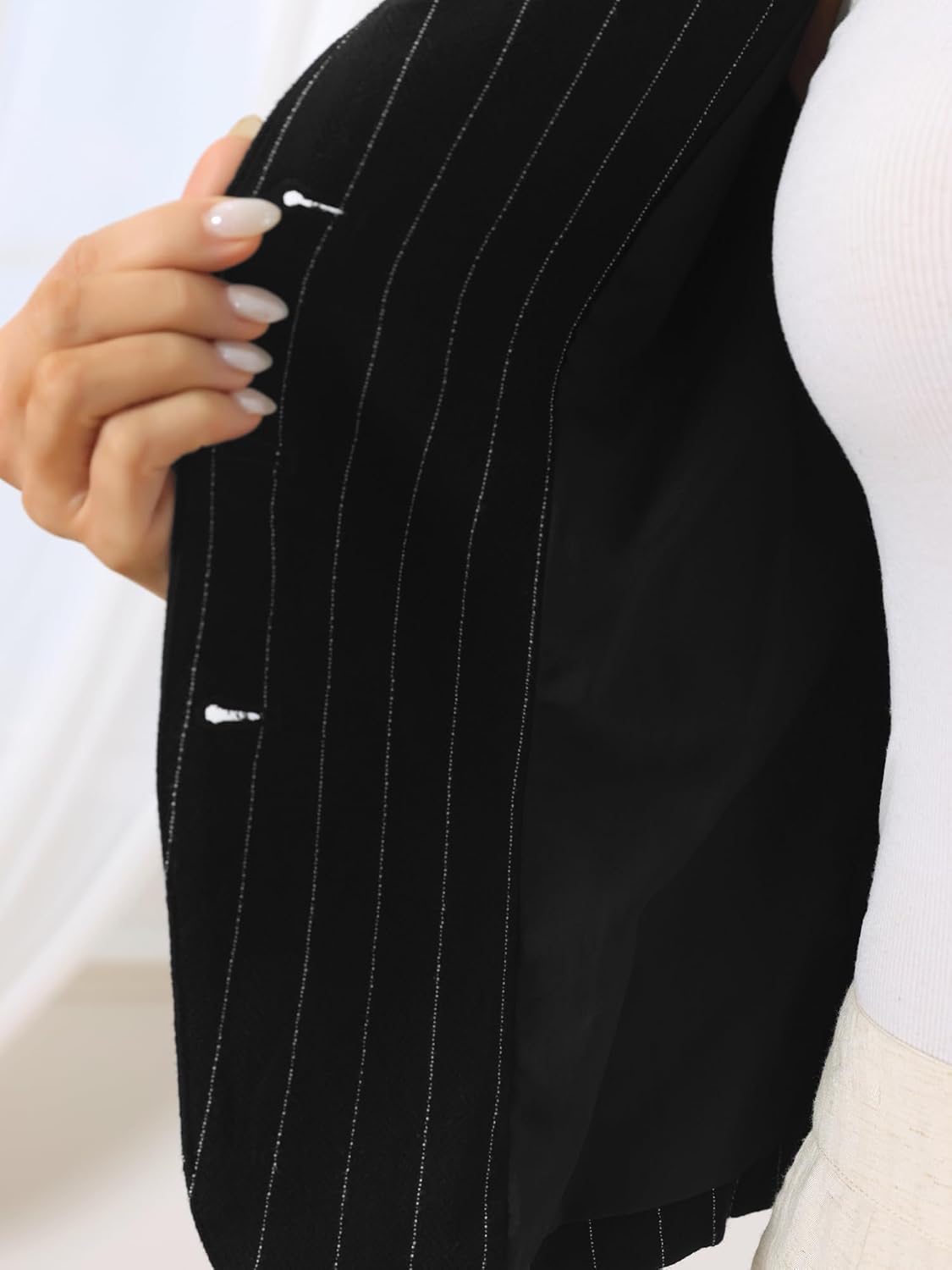 Women's Pinstripe Linen Vest V Neck Button Crop Waistcoat