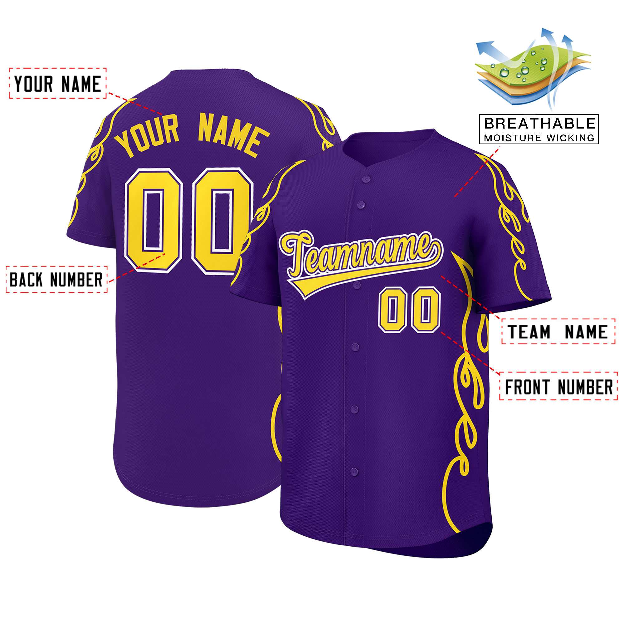 Benutzerdefiniertes Baseball-Trikot mit Seitenflammen-Umrissmuster für Sportuniformen