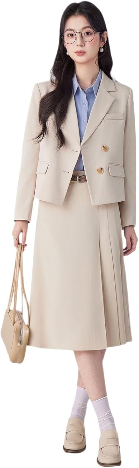 Short Sleeve Blazer Set Women's Summer Office Uniform Workwear
