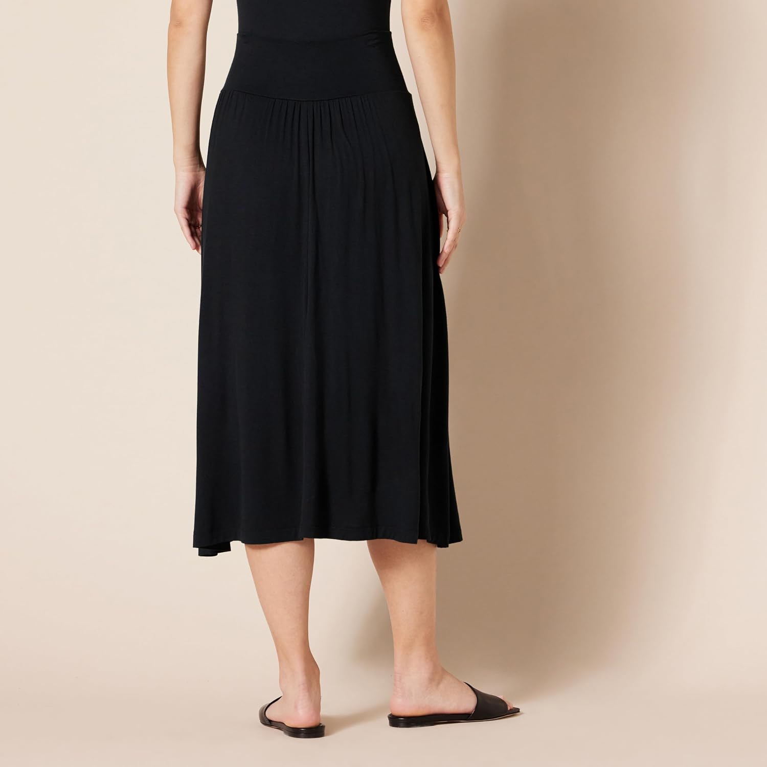 Women's Jersey Pull On Midi Skirt Black Flowy