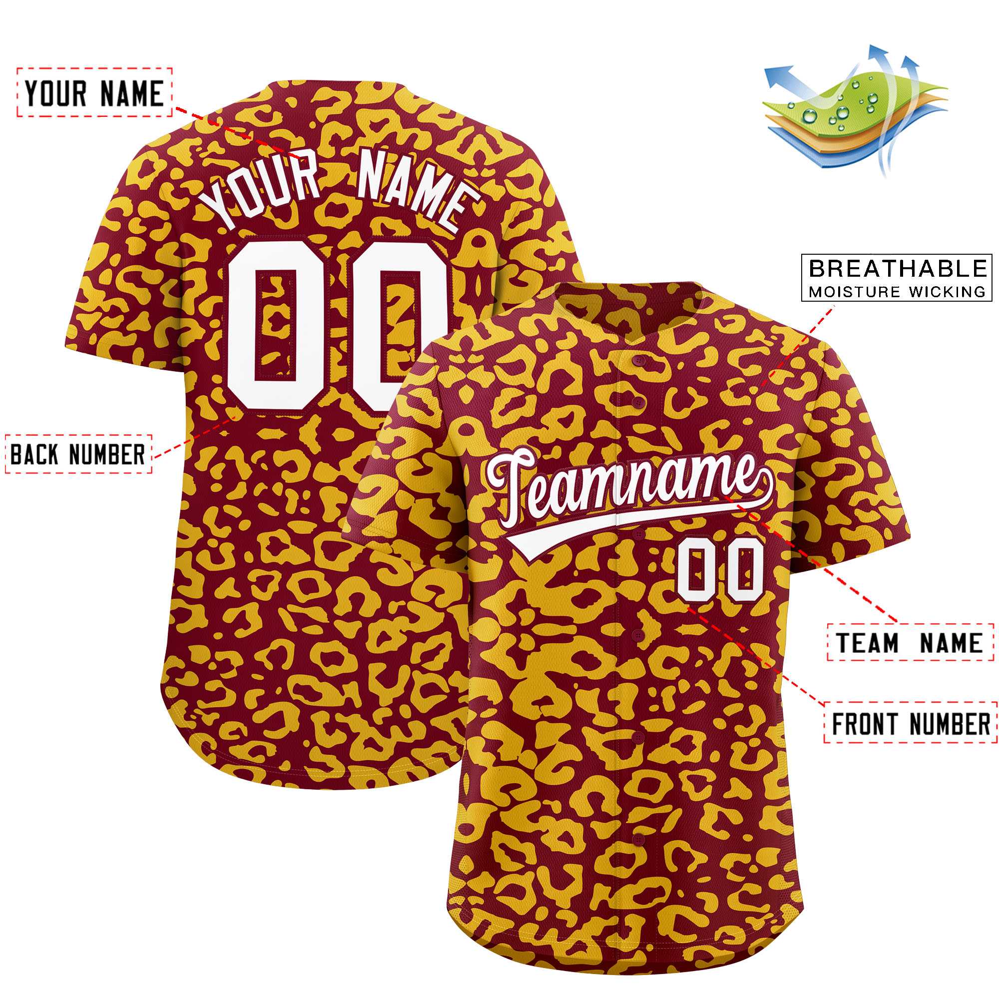 Authentisches Baseball-Trikot mit individuell gestaltetem Leopardenmuster