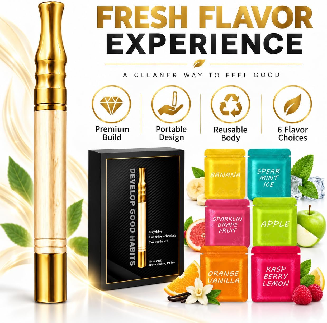 Portable Wooden Aroma Stick with 6 Flavor Refills Portable Wooden Aroma Stick with 6 Flavor Refills