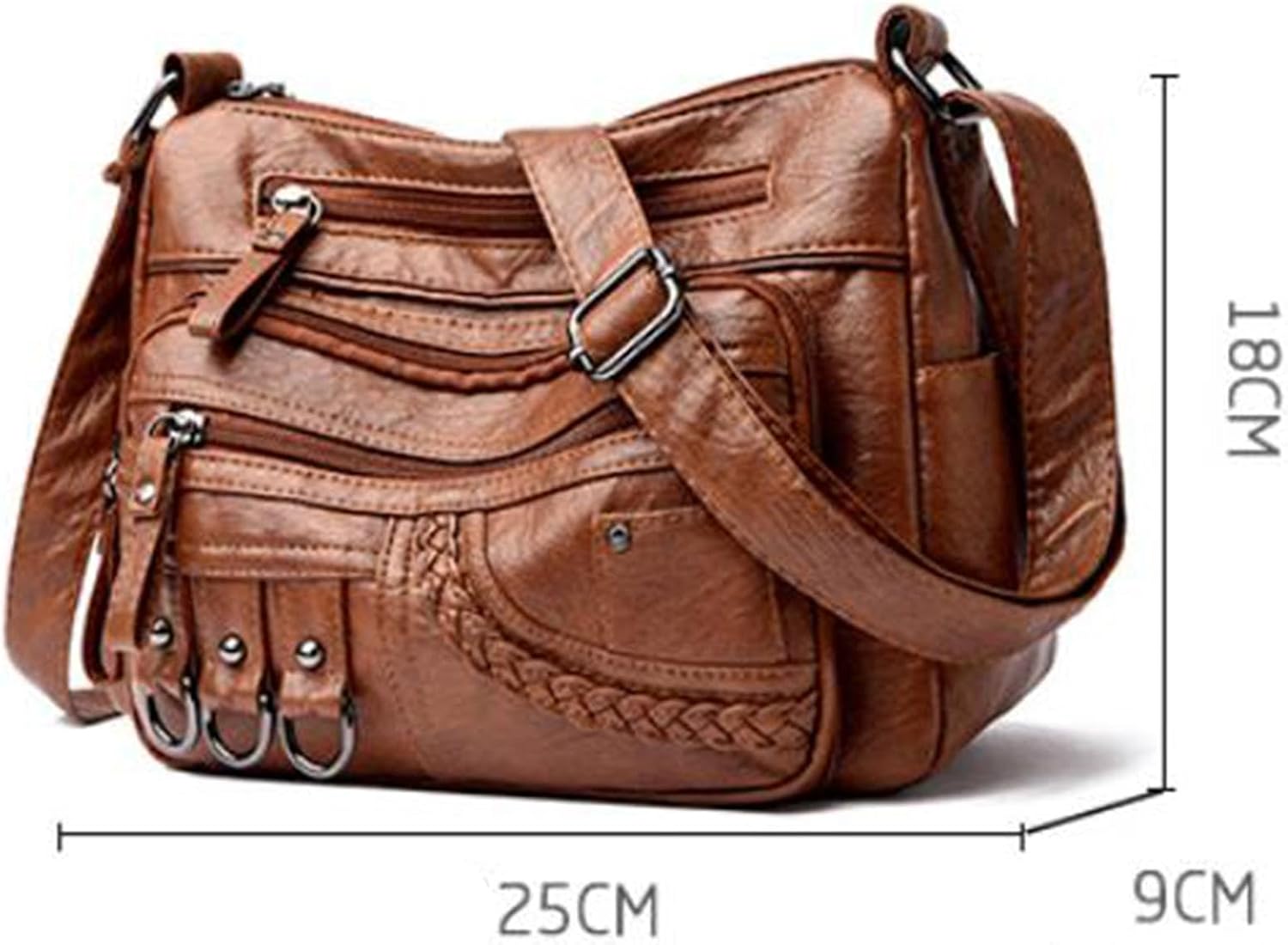 Women's Washed Leather Crossbody Shoulder Bag Multi Pocket