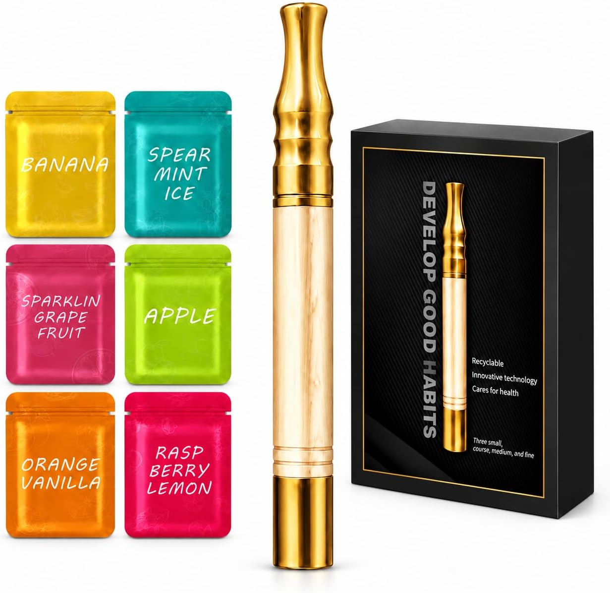 Portable Wooden Aroma Stick with 6 Flavor Refills