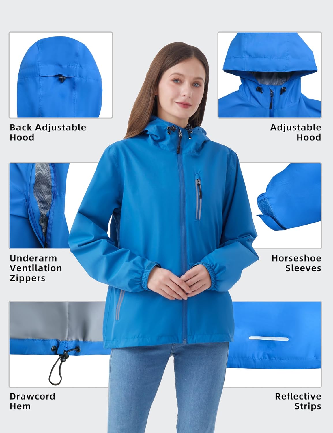 Women's Hooded Softshell Rain Jacket Waterproof Blue