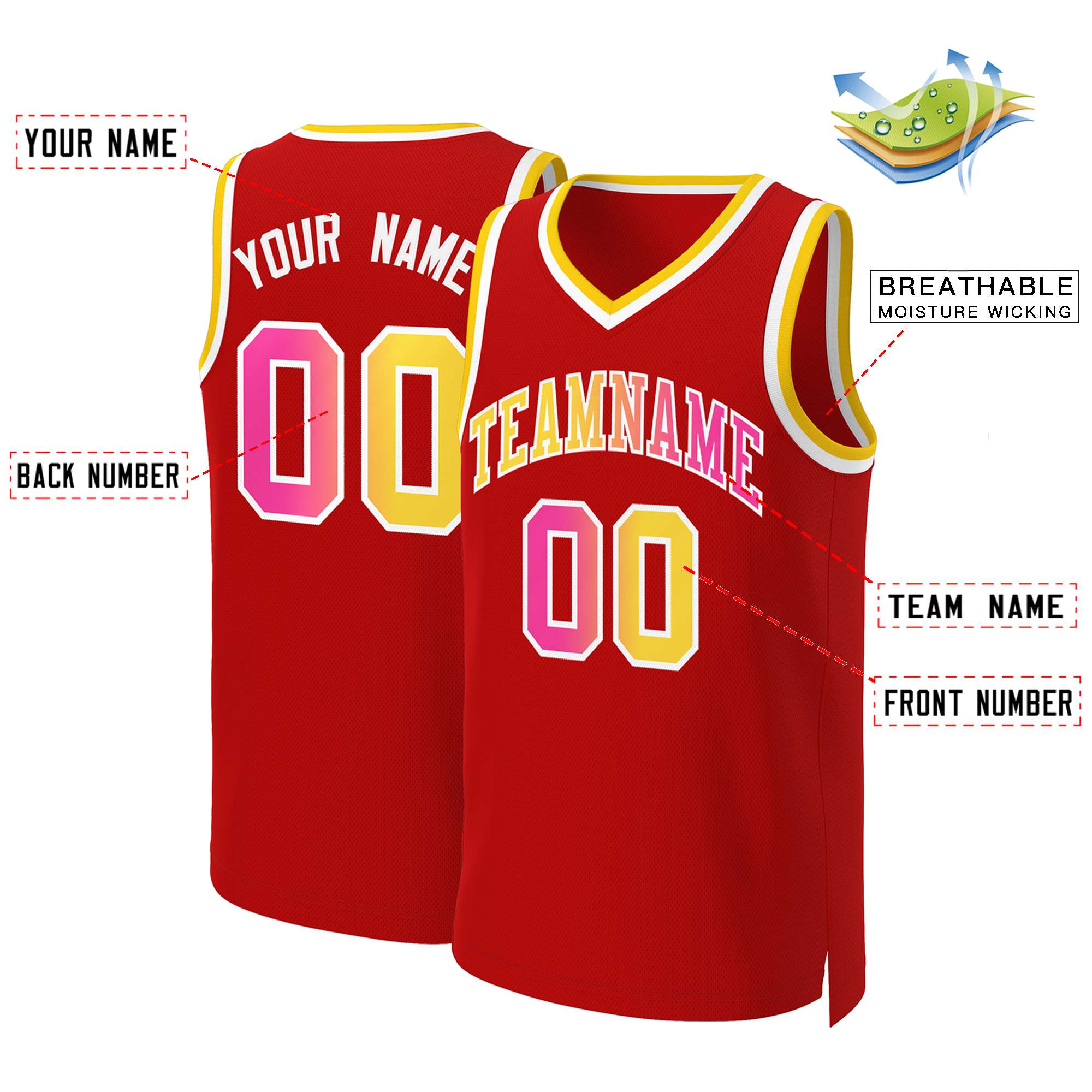 Benutzerdefiniertes Basketballtrikot mit klassischem Farbverlauf und modischen Oberteilen