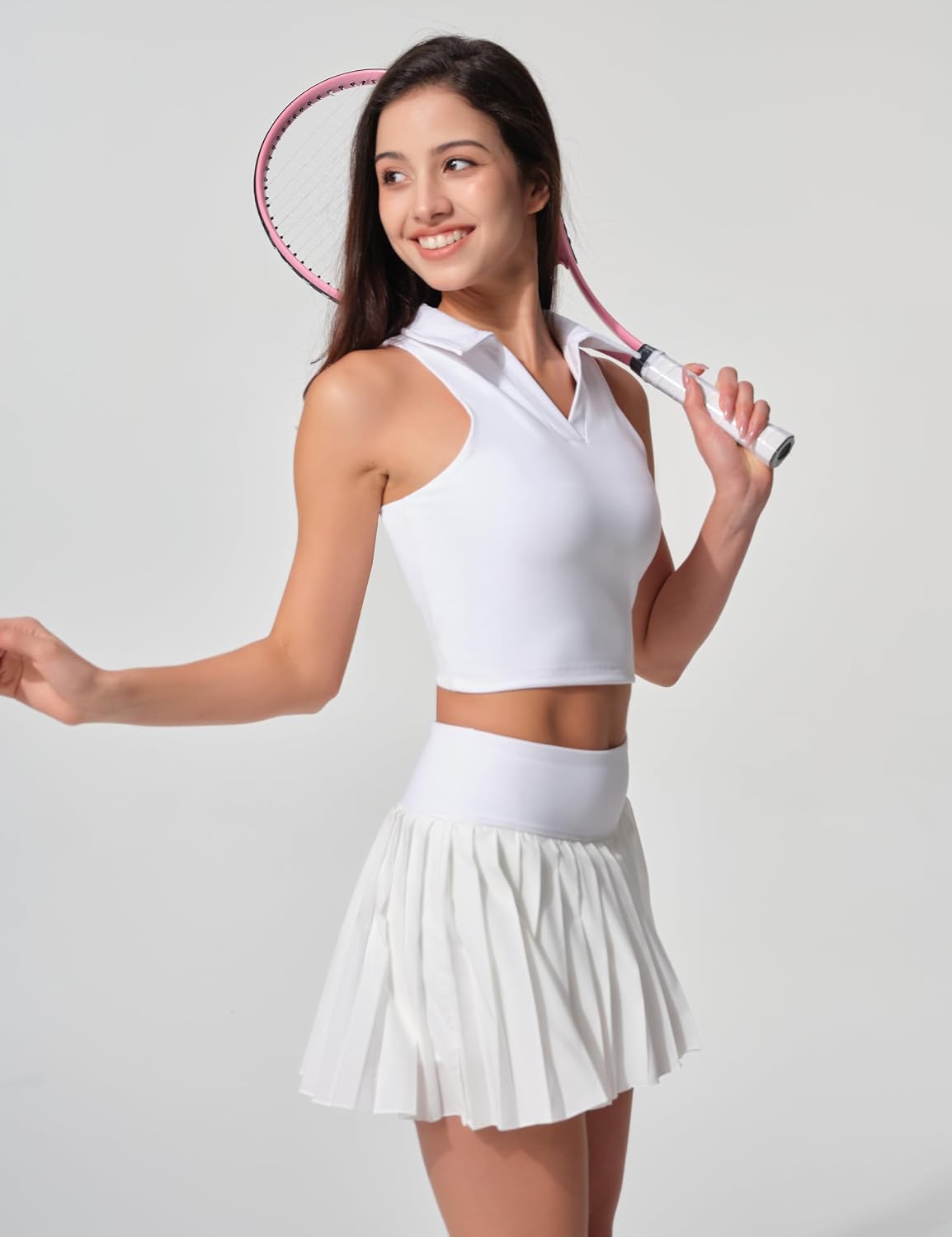 Women's Collared Sleeveless Tennis Tank Cropped Golf Polo