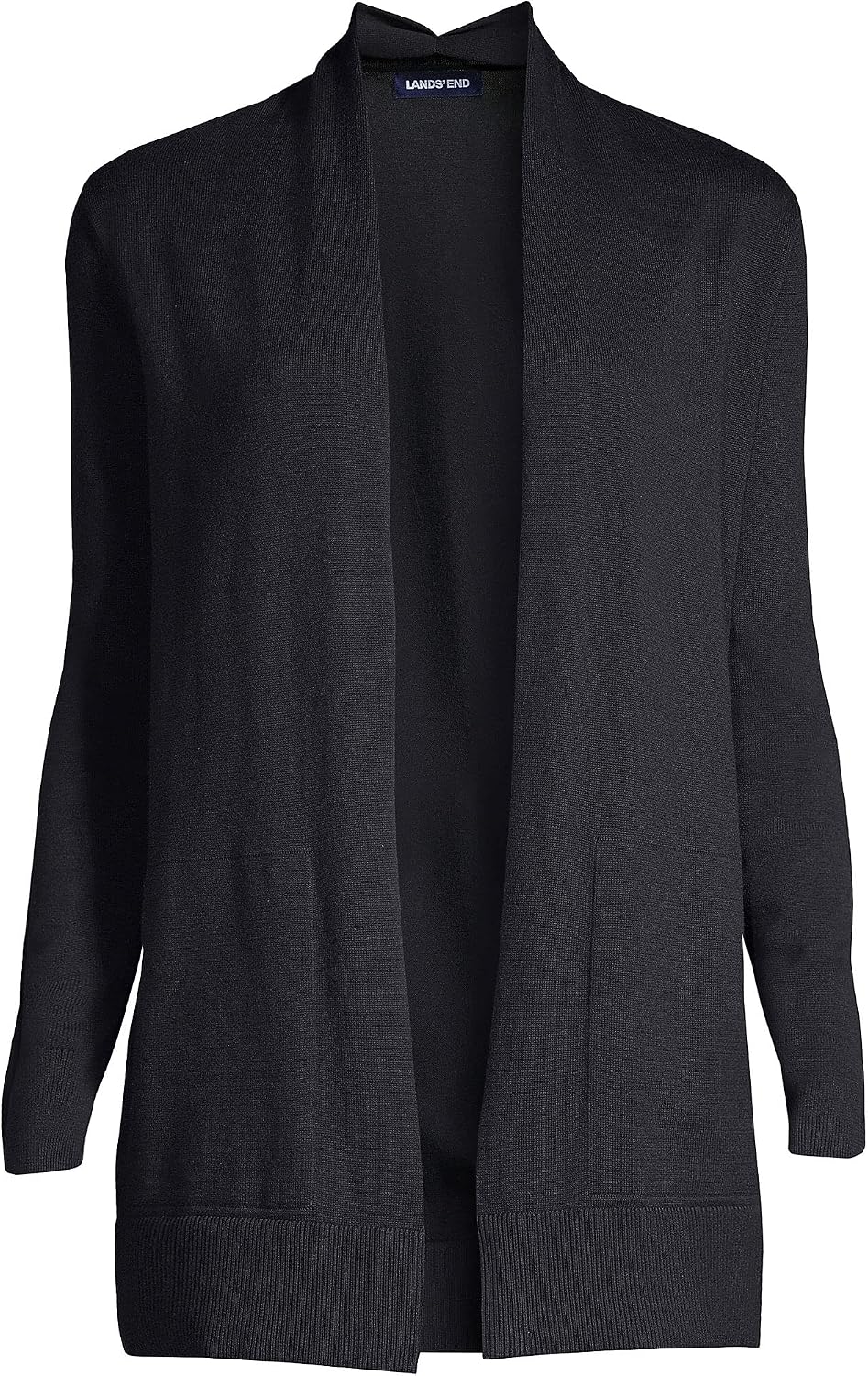 Women's Black Open Front Long Cardigan with Pockets