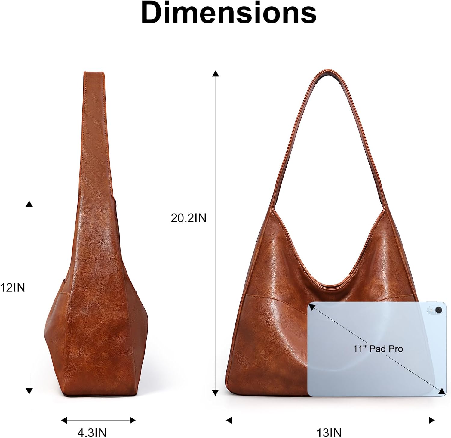Women's Brown Vegan Leather Hobo Tote Bag Key Leash