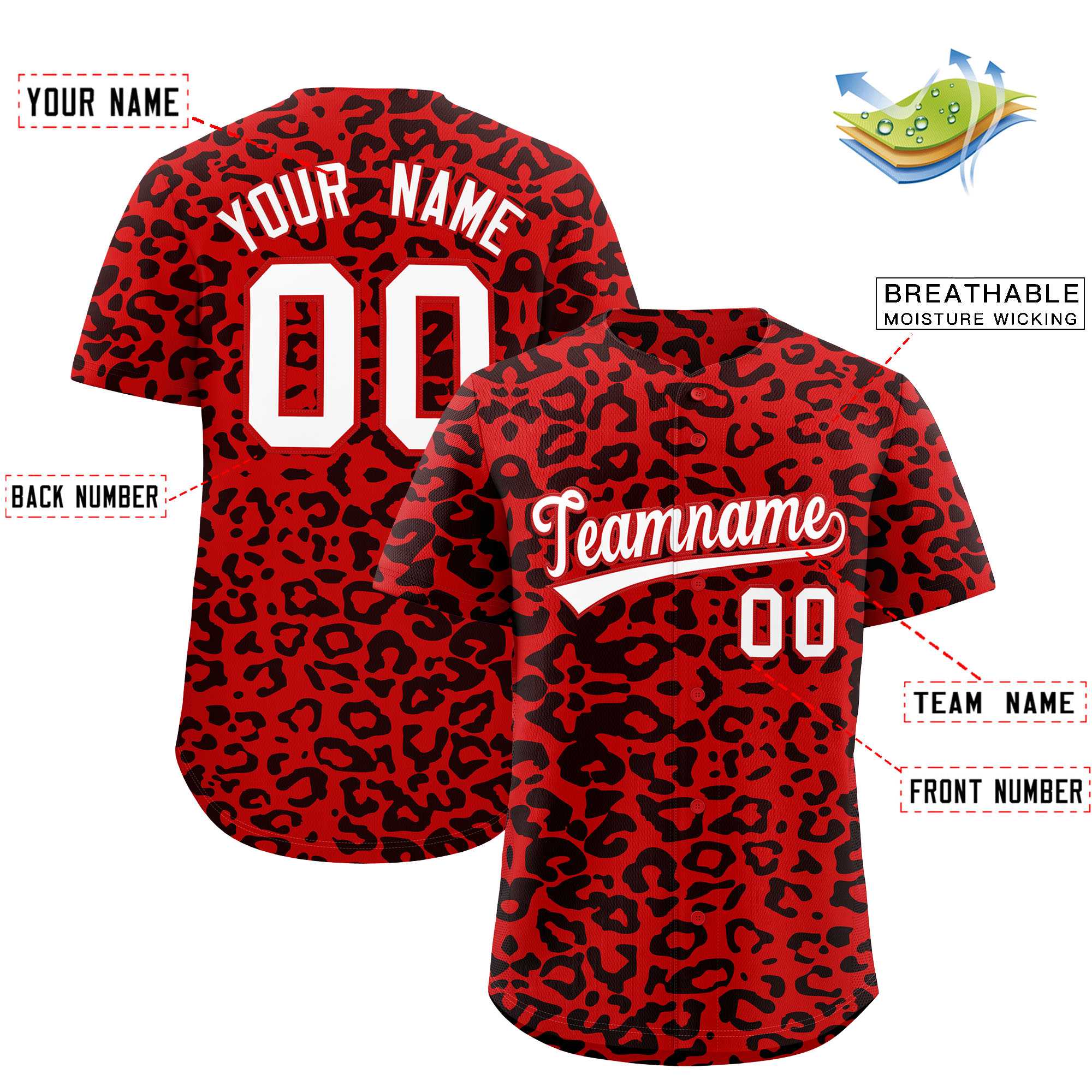 Authentisches Baseball-Trikot mit individuell gestaltetem Leopardenmuster