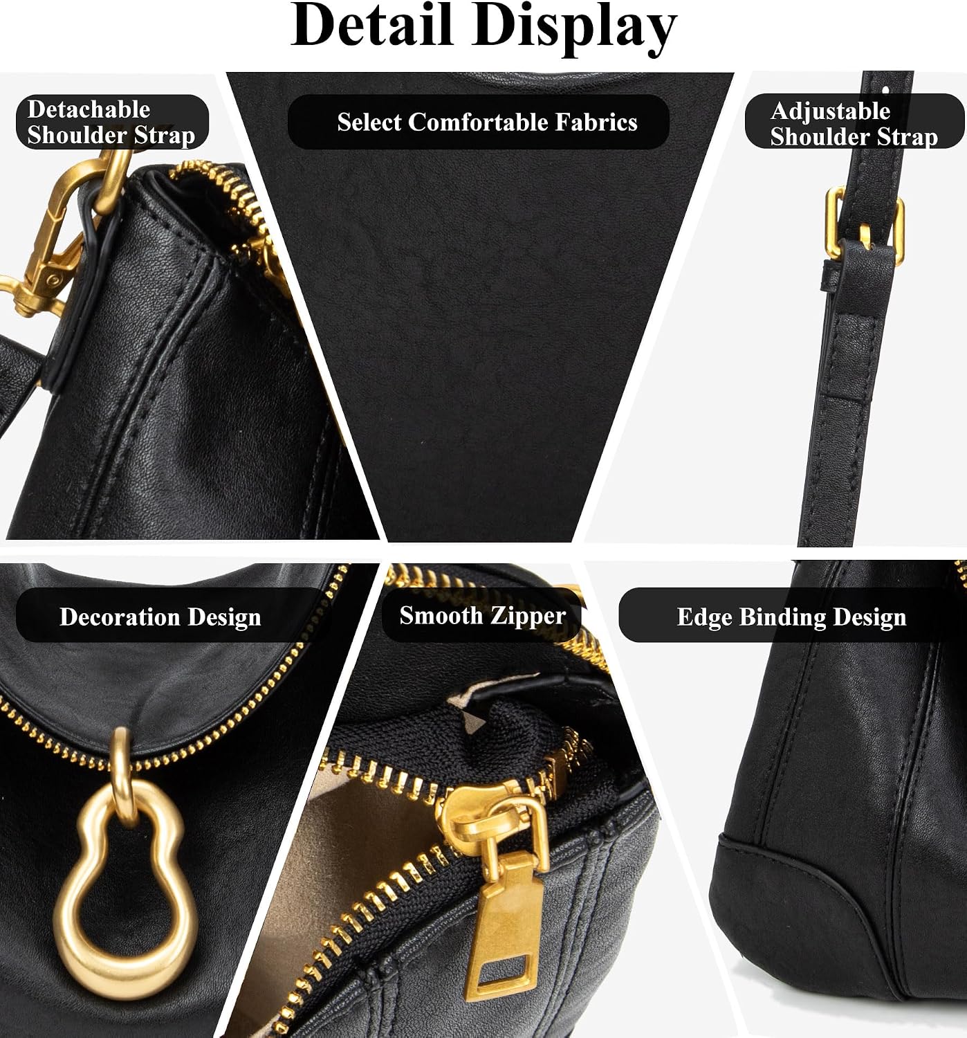 Women's Black PU Hobo Shoulder Bag Gourd Charm