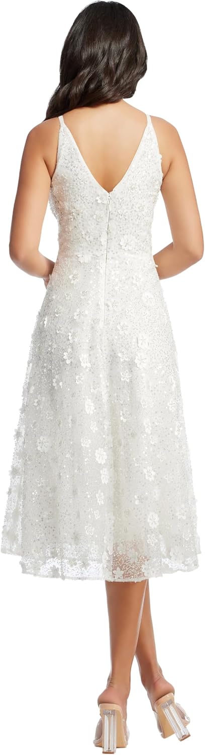 Women's Elisa Sleeveless Plunge Neckline Fit and Flare Midi Dress