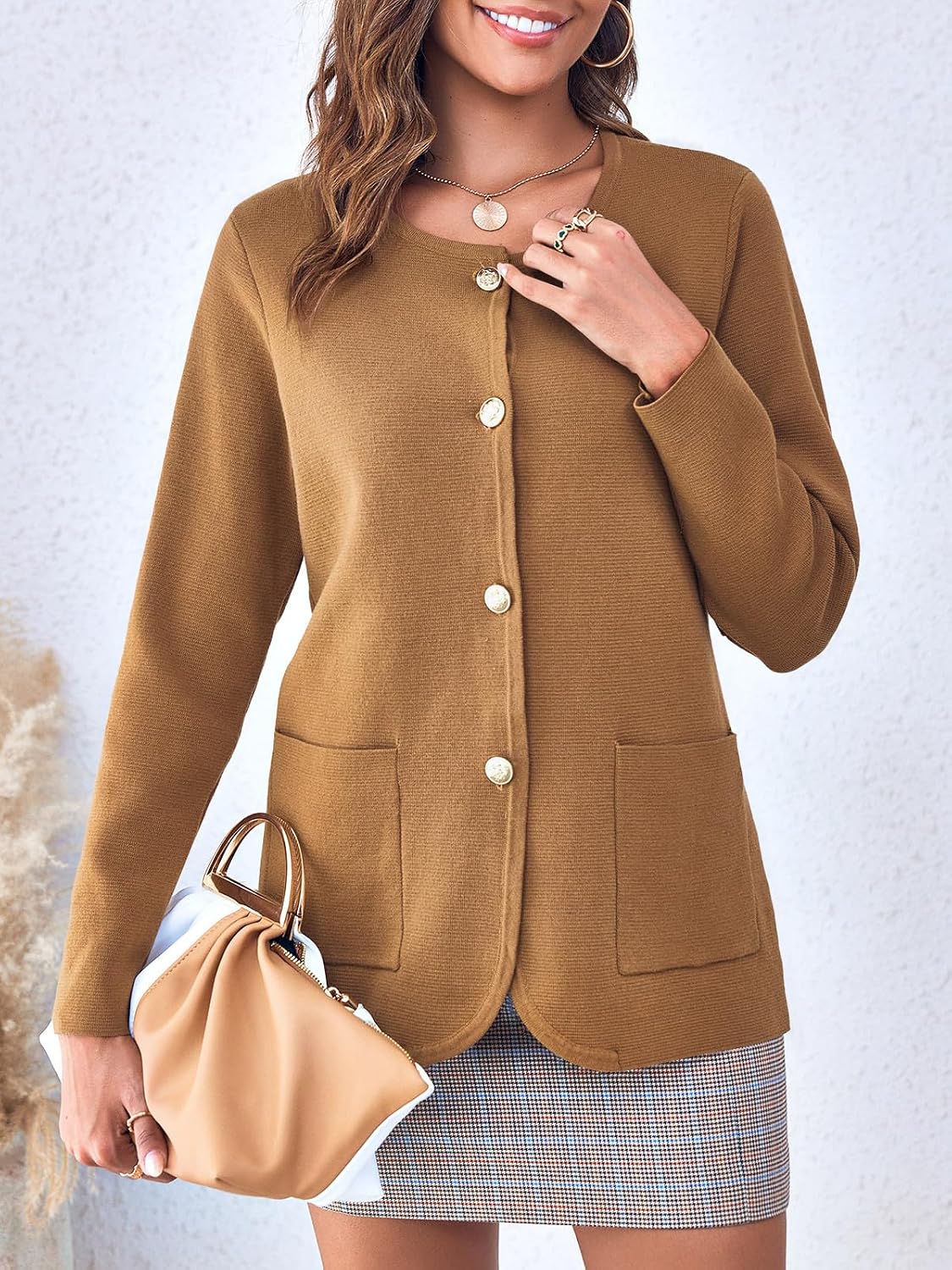 Women's Camel Button Down Cardigan with Pockets Women's Camel Button Down Cardigan with Pockets