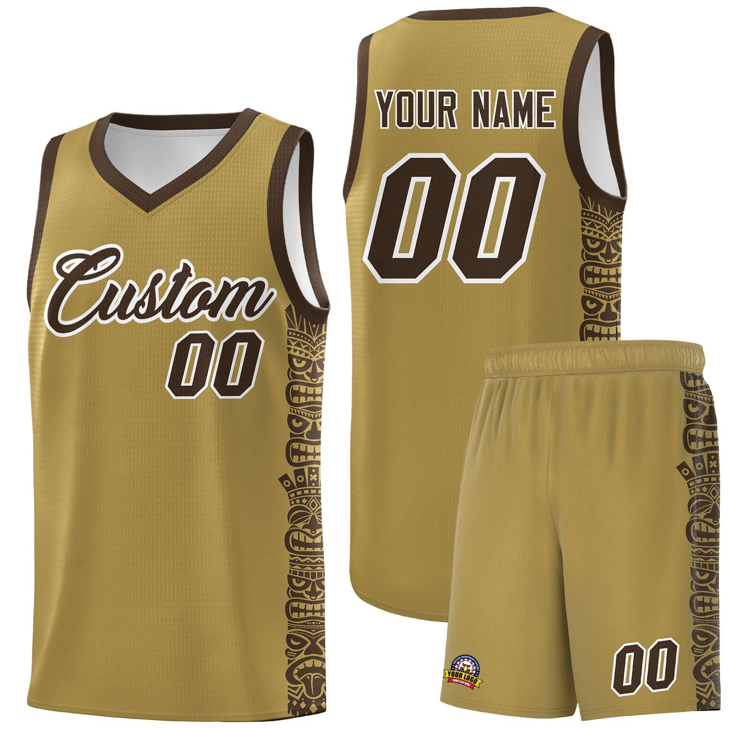 Benutzerdefinierte Desert Yellow Brown personalisierte Indianer-Muster-Sets Sport-Uniform-Basketball-Trikot