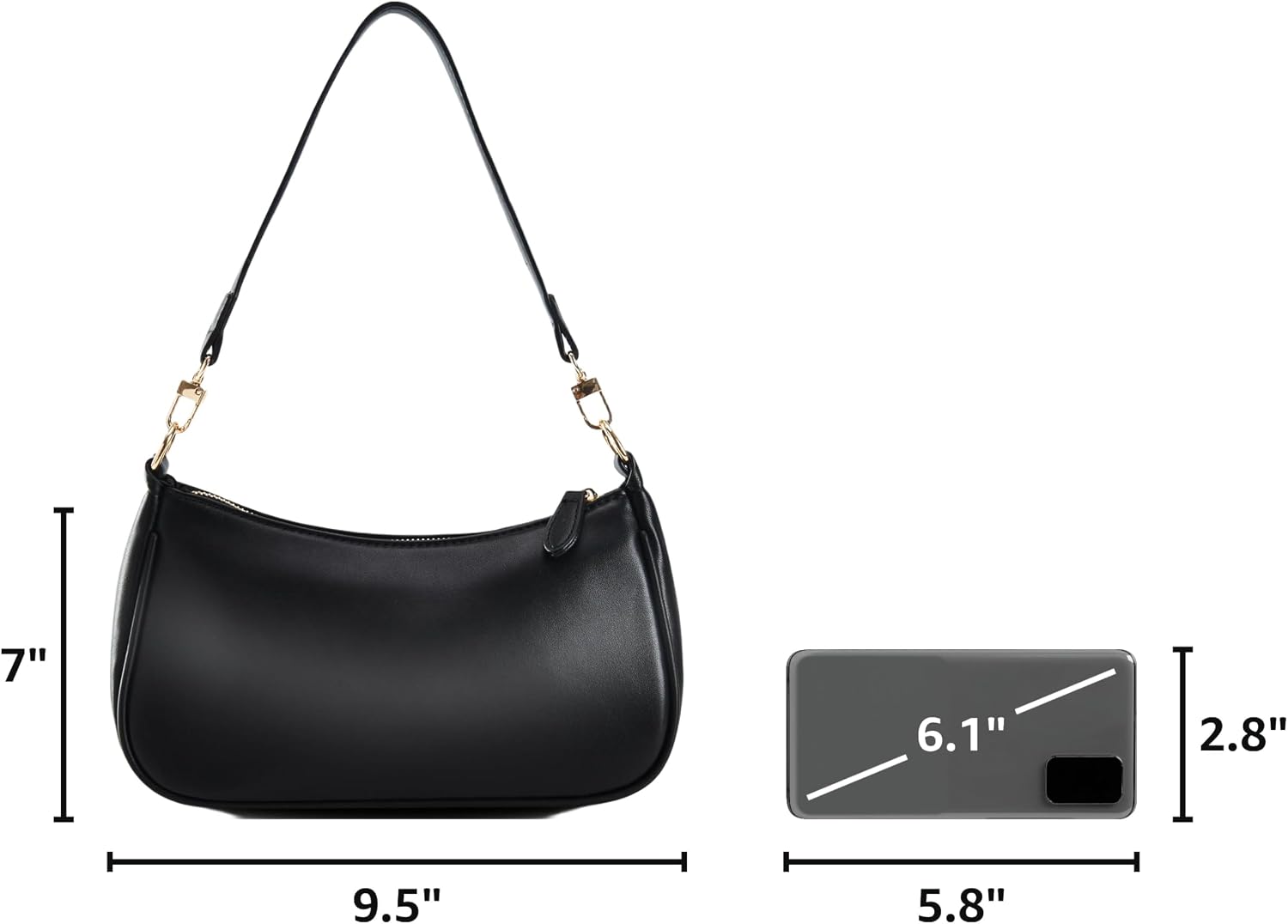 Women's Black PU Crescent Shoulder Bag Chain Accent