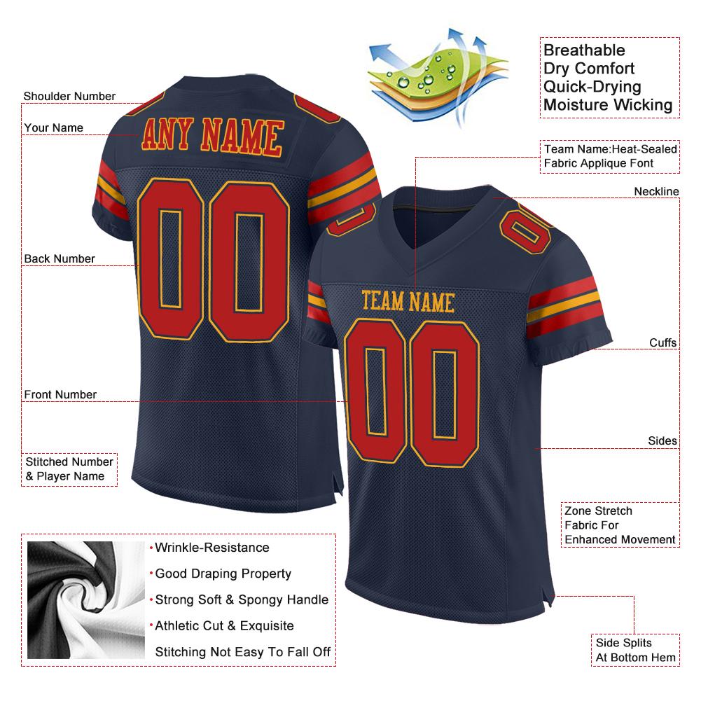 Maßgeschneidertes, authentisches Mesh-Fußballtrikot im klassischen Scarlet-Gold-Stil