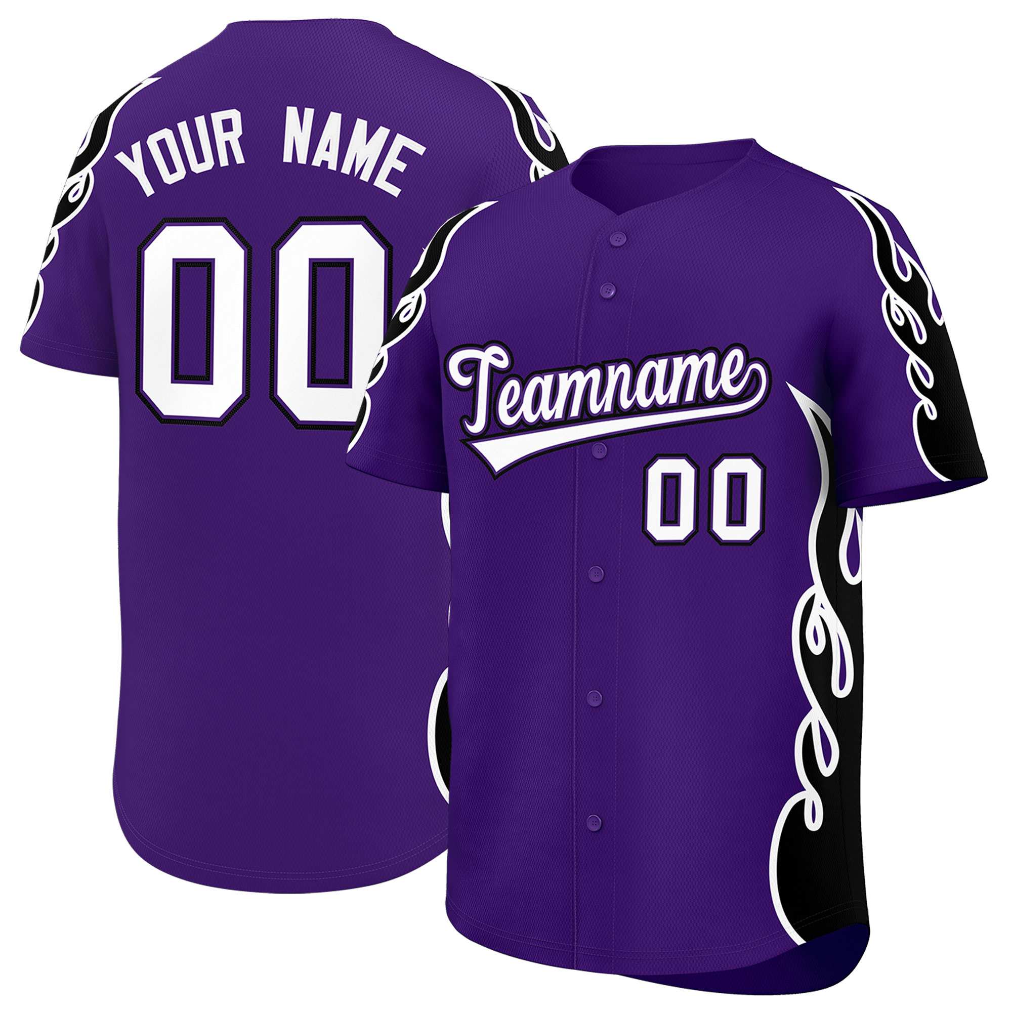 Benutzerdefiniertes Baseball-Trikot mit Seitenflammen-Umrissmuster für Sportuniformen