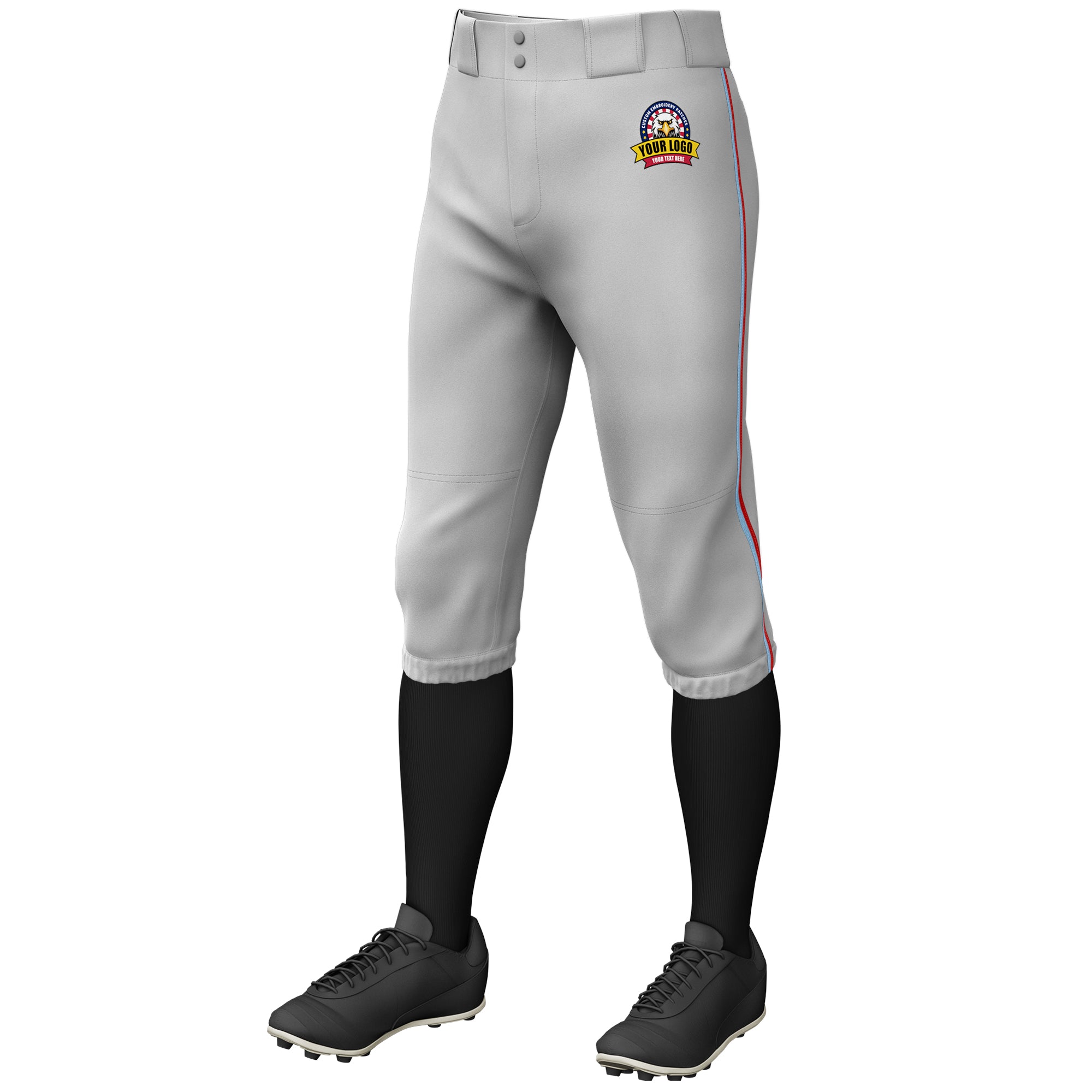 Custom Light Blue-Red Classic Fit Stretch Practice Knickers Baseball Pants