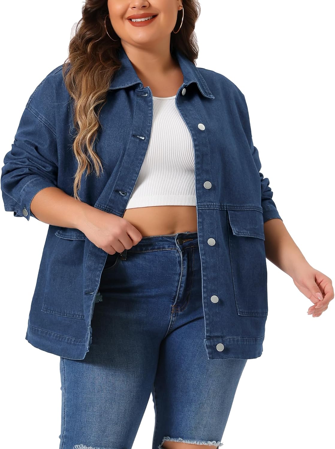 Women's Plus Size Vintage Washed Denim Shirt Jacket