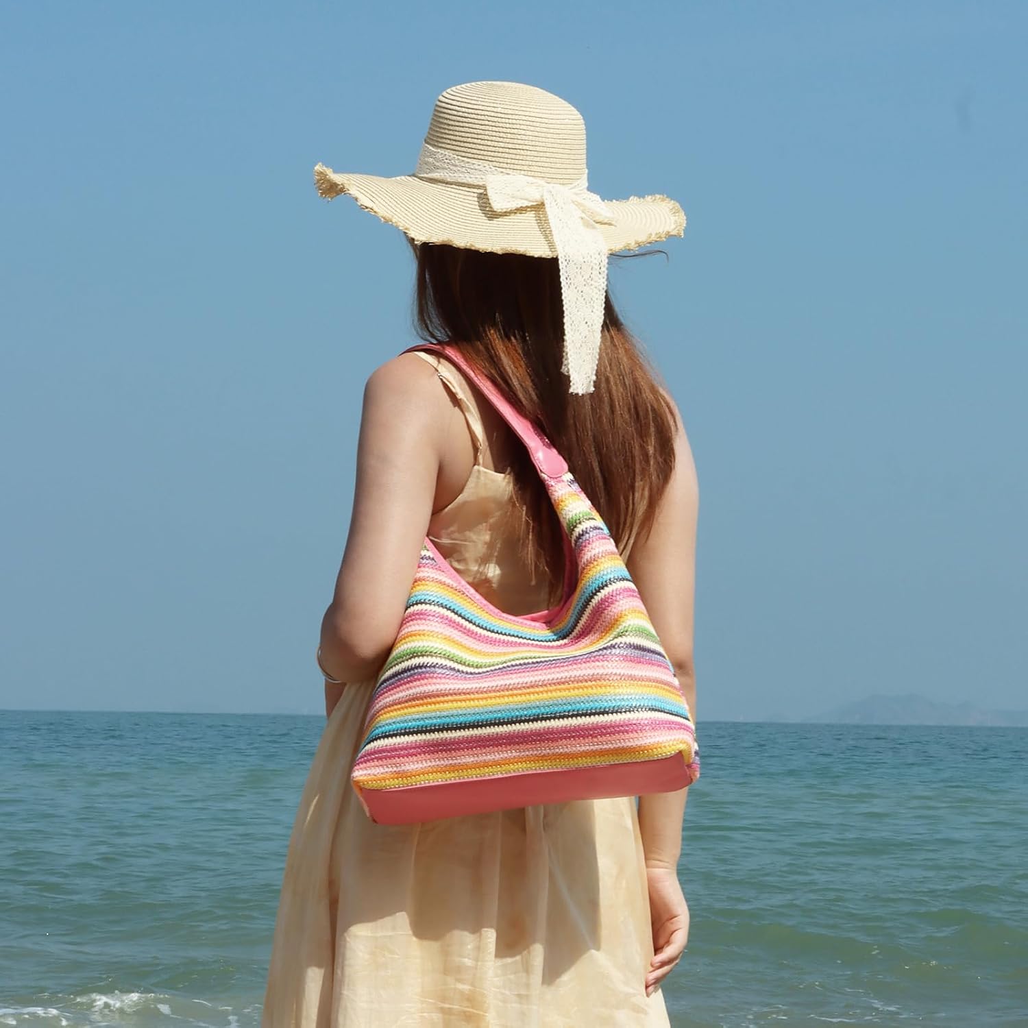 Women's Striped Woven Hobo Tote Bag Multicolor Women's Striped Woven Hobo Tote Bag Multicolor