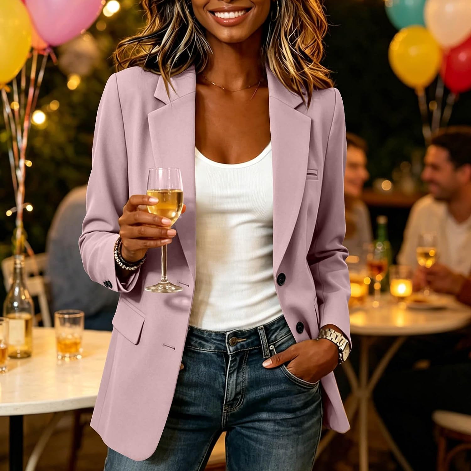 Women's Single-Breasted Blazers Business Casual Suit Jackets Womens and Long Sleeve Button Down Blazer with Pockets Notch Lapel Work Office Jacket