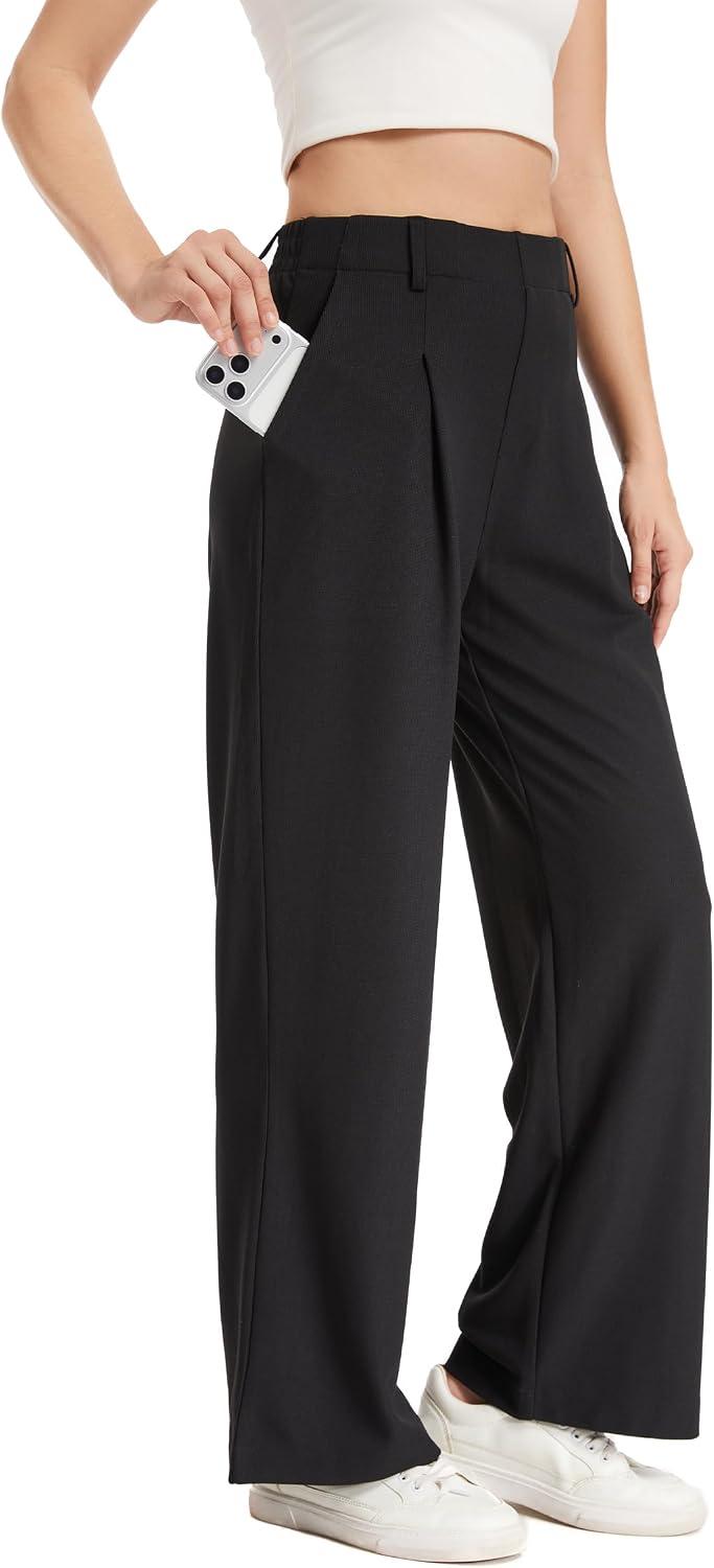 Wide Leg Pants Woman Stretchy Work Dress Women Pull on Business Slacks Trousers 28