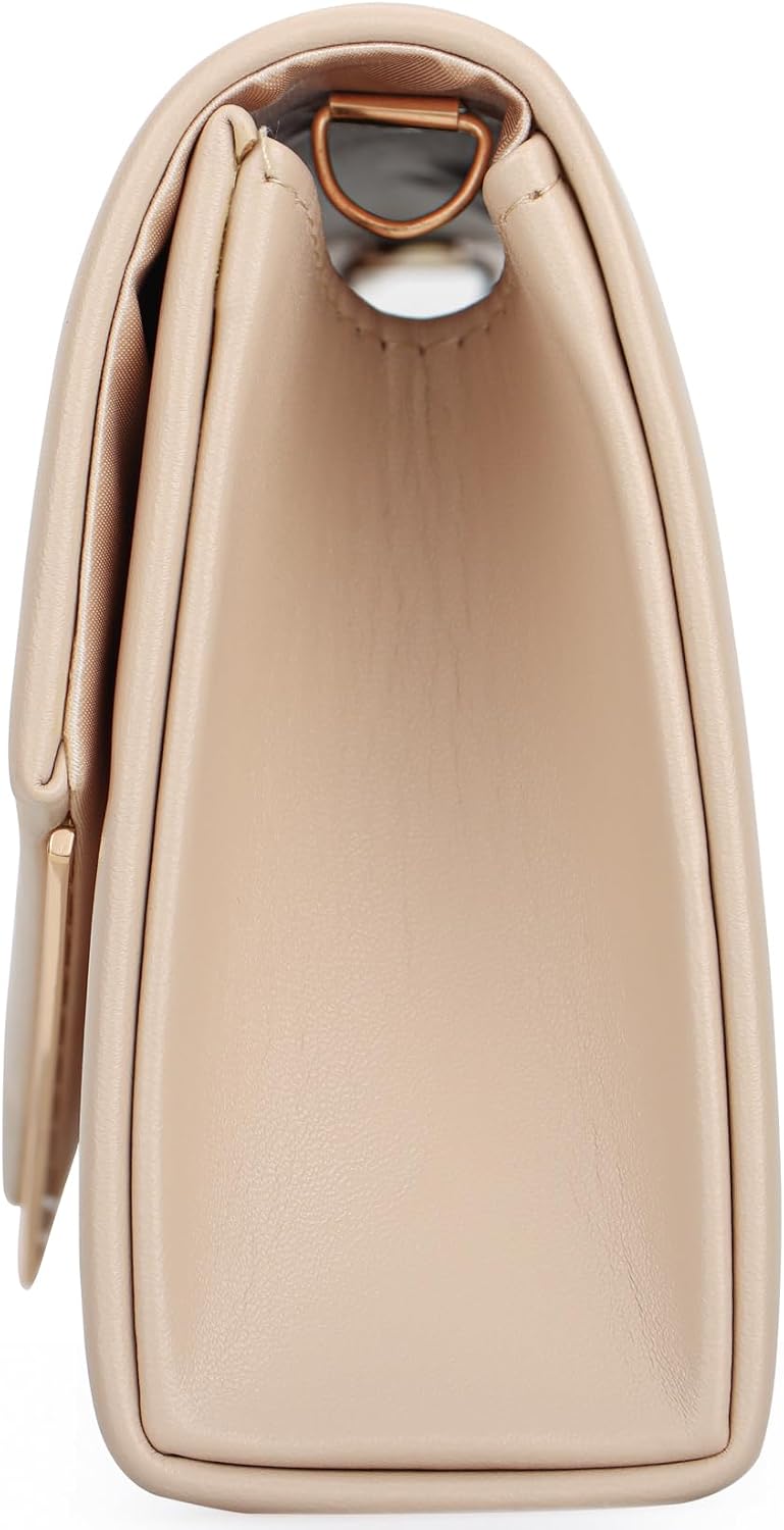 Women's Beige Envelope Clutch with Gold Trim and Chain