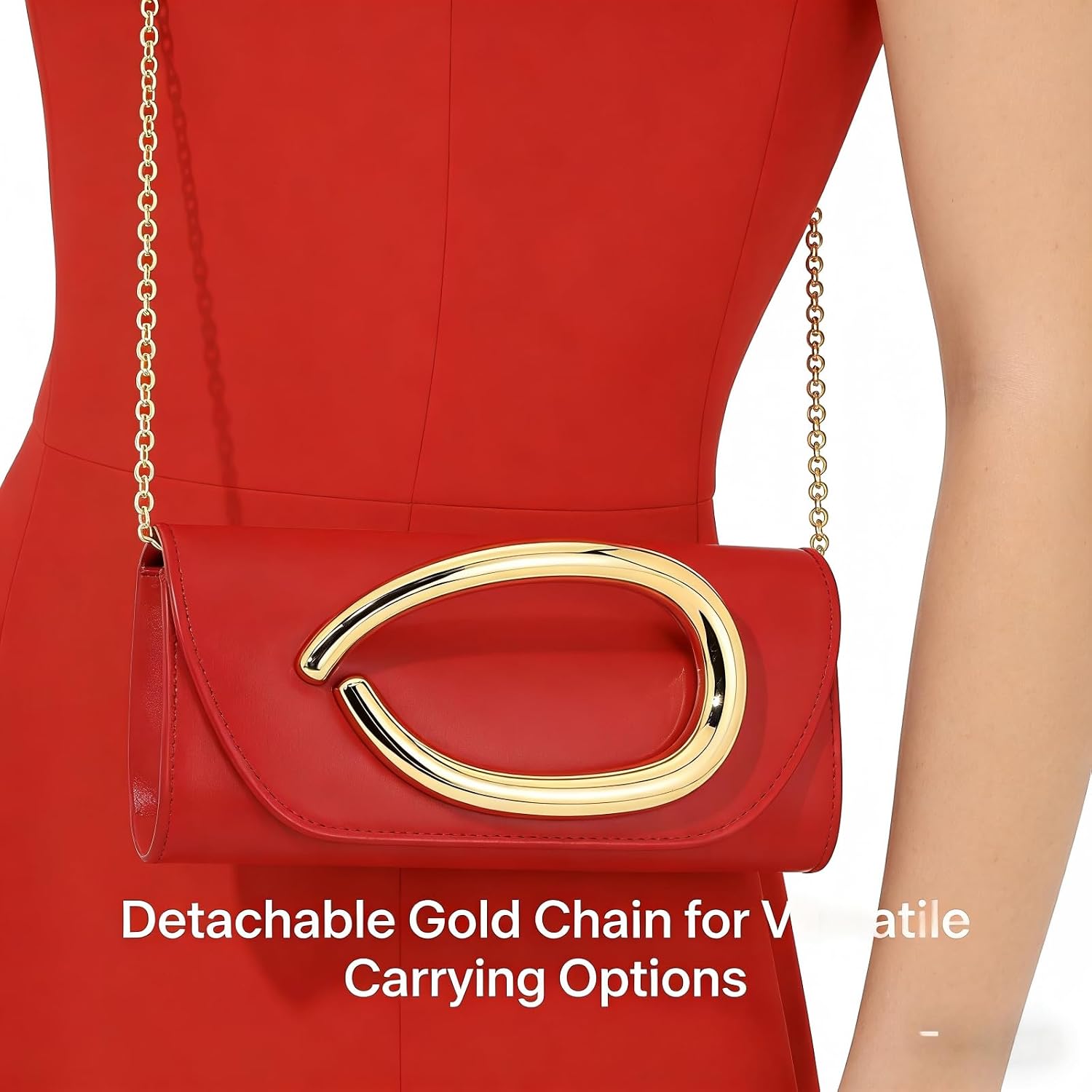 Women's Red Envelope Clutch Purse Gold Buckle Evening Bag Women's Red Envelope Clutch Purse Gold Buckle Evening Bag