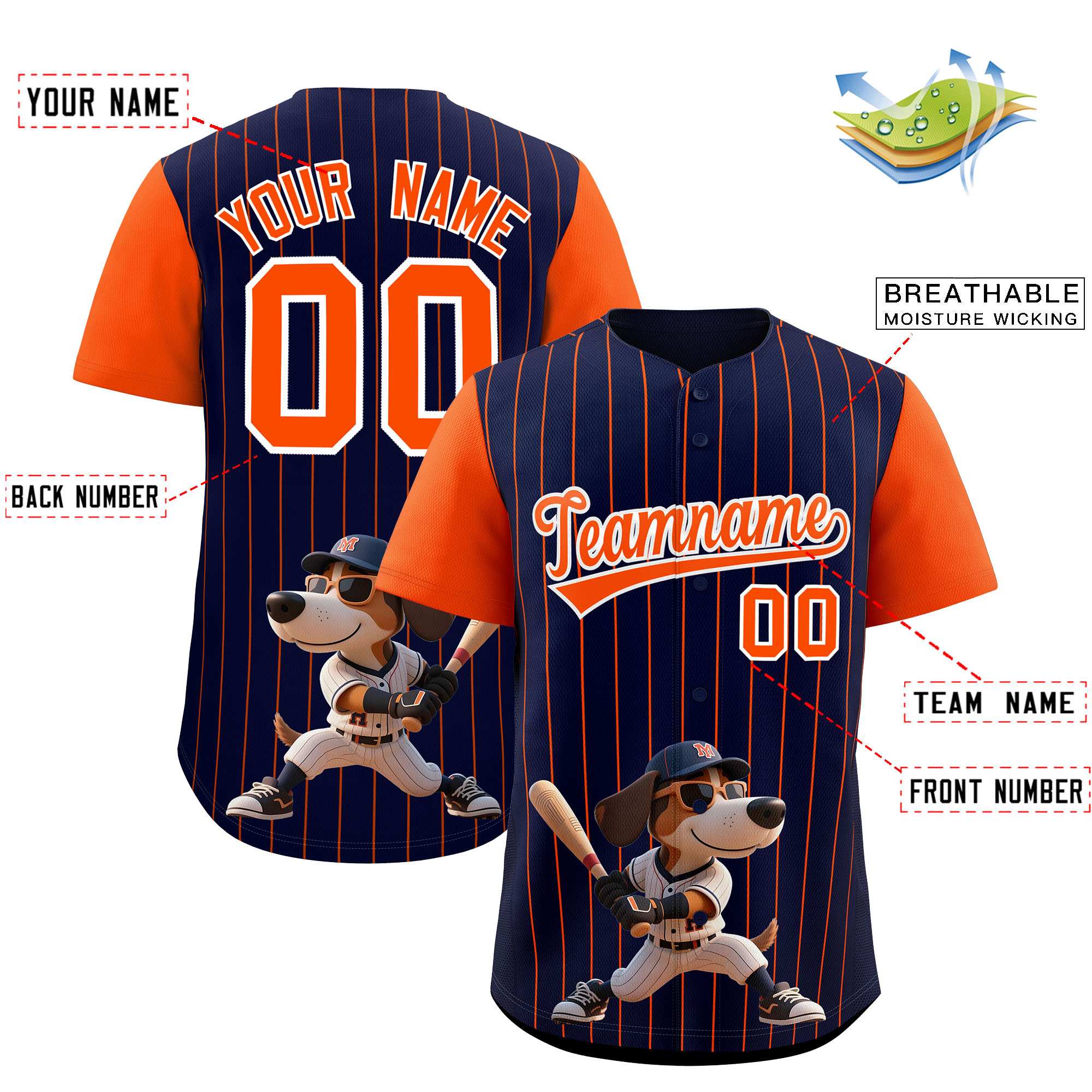 Authentisches Baseball-Trikot mit individuellem Streifen-Tiere-Graffiti-Muster, Raglanärmeln Authentisches Baseball-Trikot mit individuellem Streifen-Tiere-Graffiti-Muster, Raglanärmeln