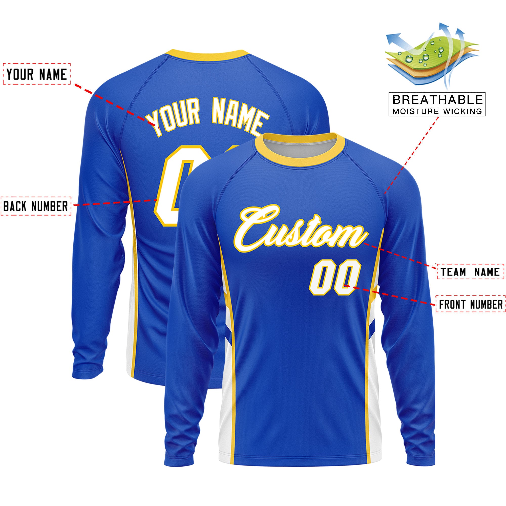 Personalisiertes Raglan-Langarm-Performance-T-Shirt mit individuellem Rundhalsausschnitt