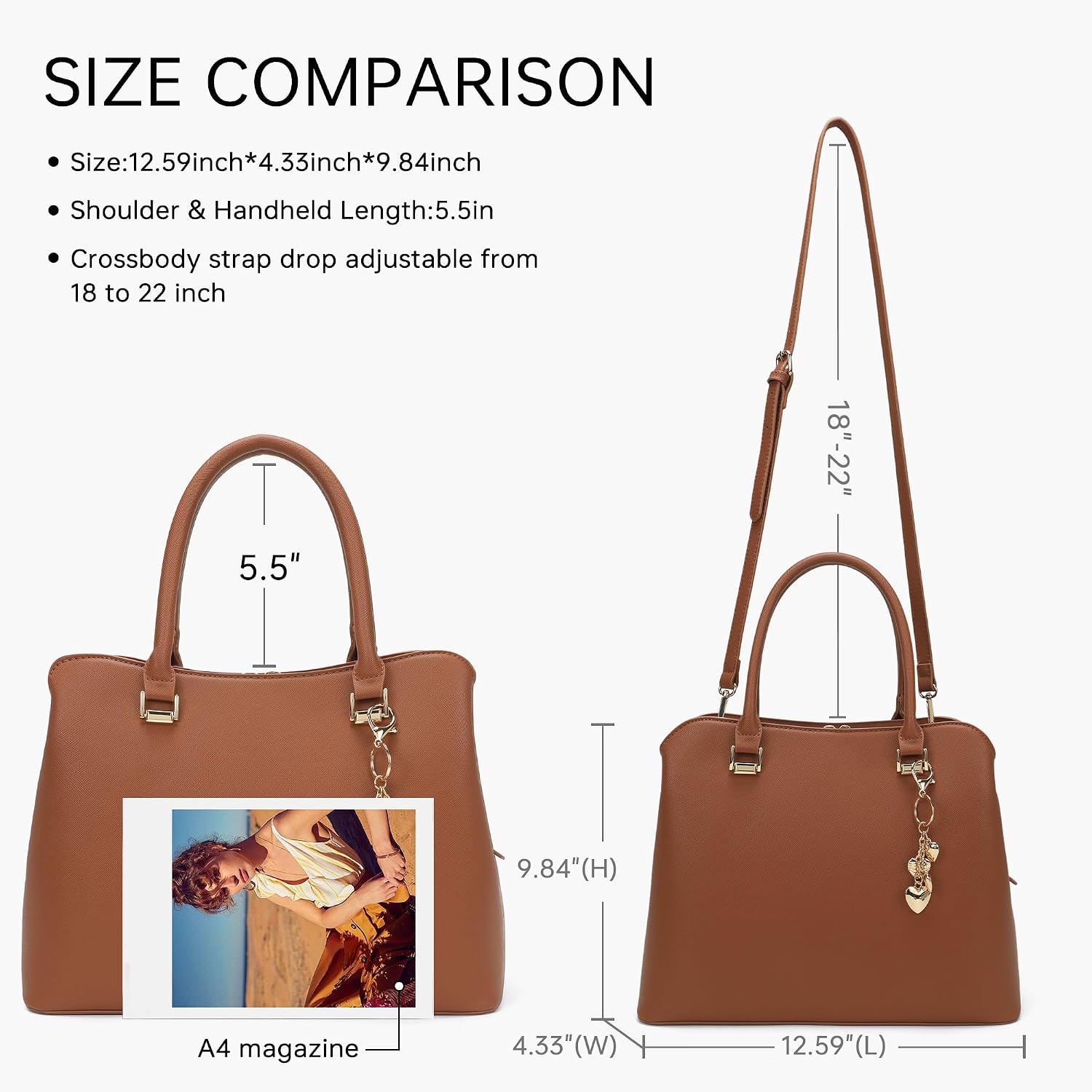 Women's Structured Vegan Leather Top-Handle Satchel, Brown Women's Structured Vegan Leather Top-Handle Satchel, Brown