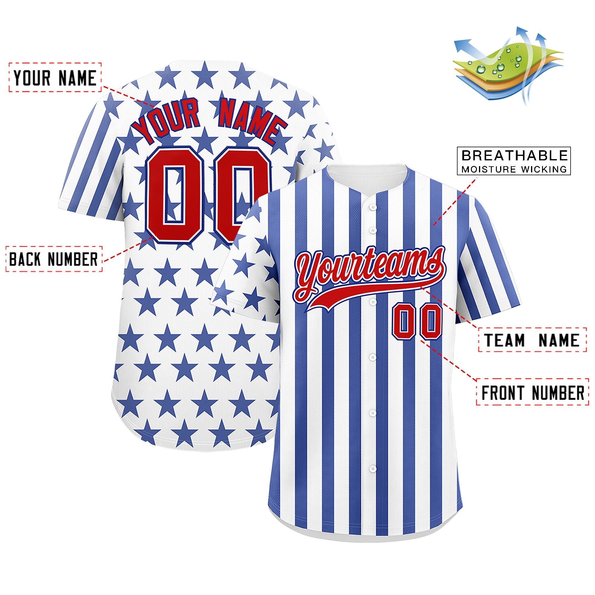 Benutzerdefiniertes Graffiti-Muster-Baseball-Trikot mit amerikanischer Flagge