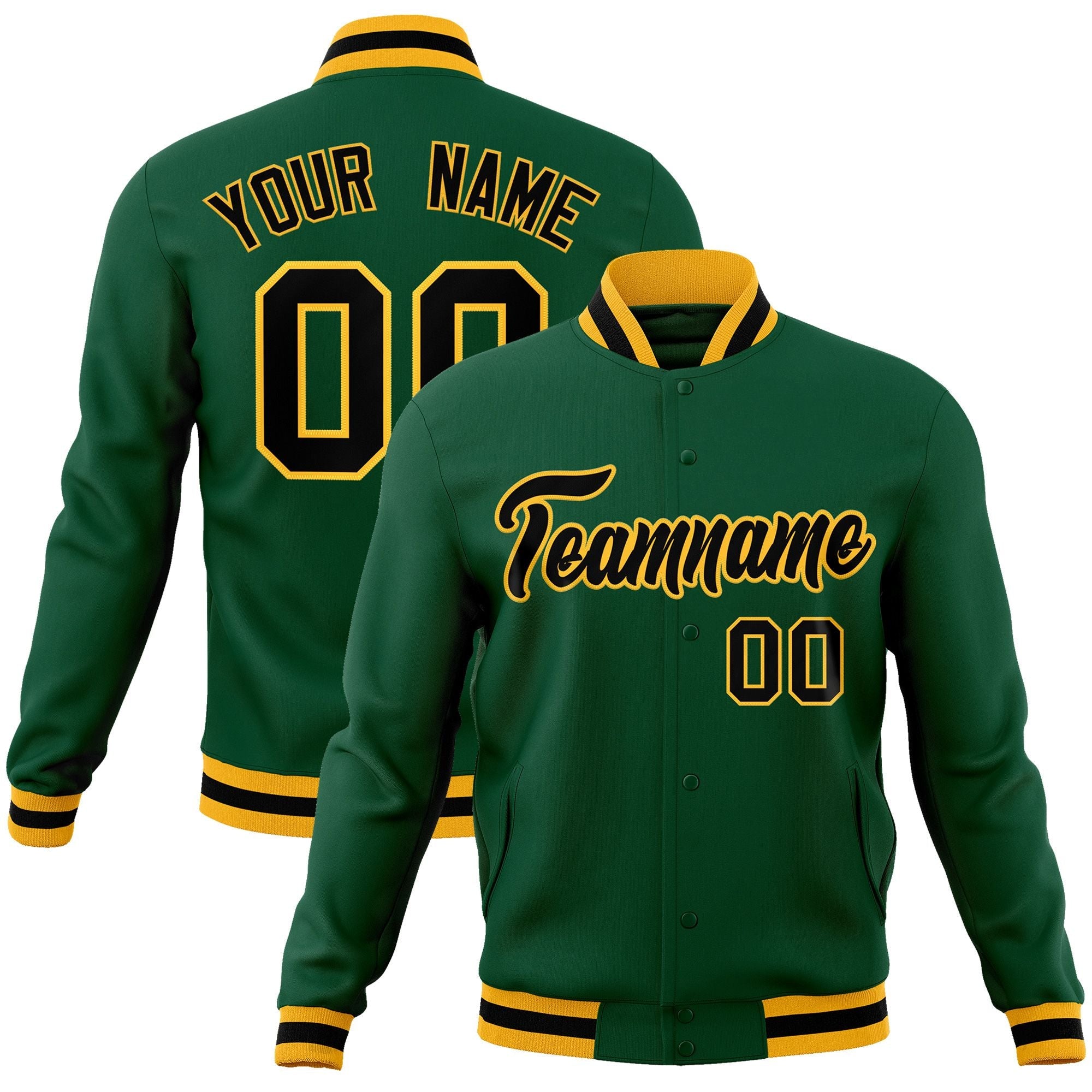Maßgeschneiderte Varsity-Letterman-Jacke mit durchgehendem Druckknopf im klassischen Stil