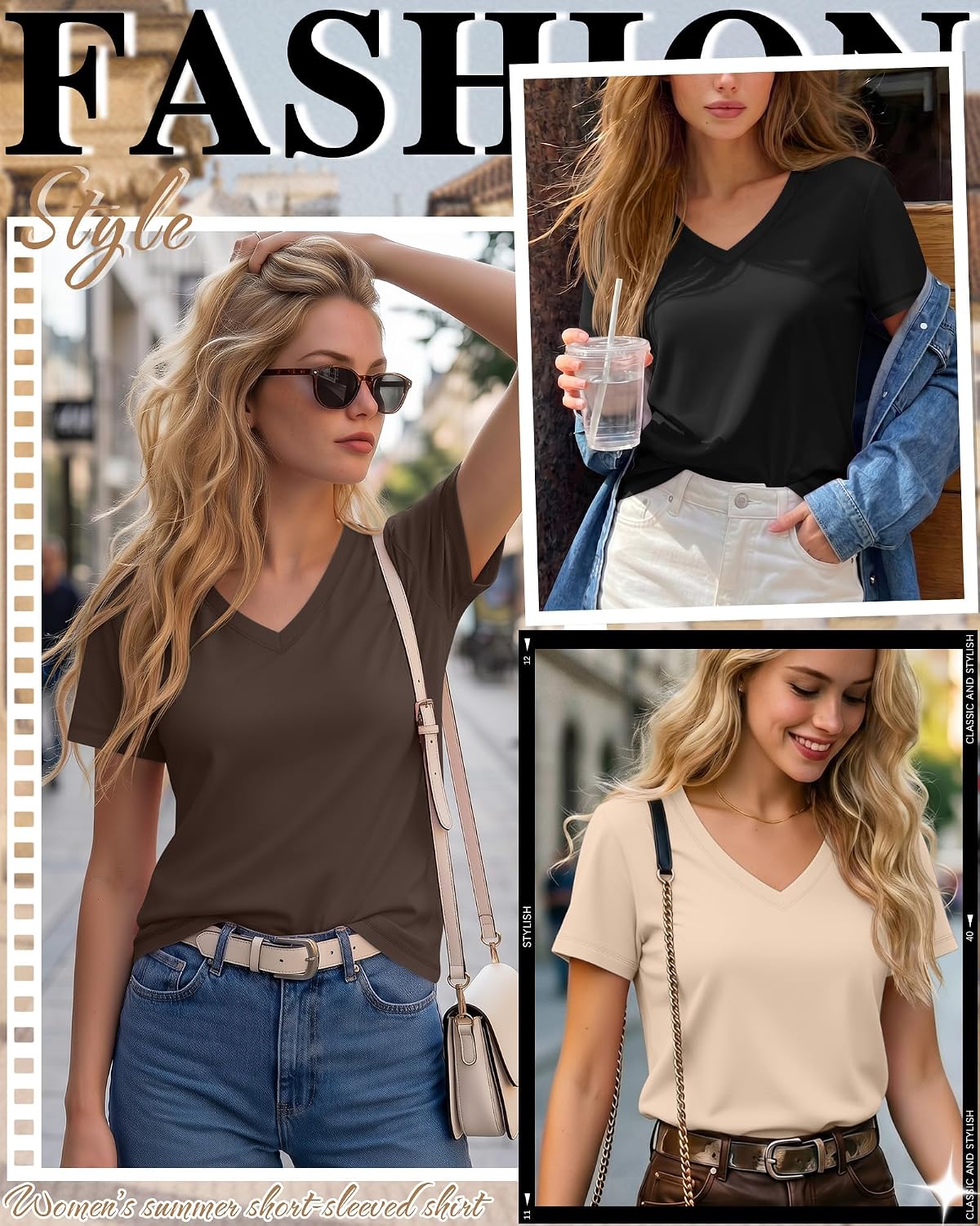 Women's 4 Pack Short Sleeve V Neck T-Shirts Women's 4 Pack Short Sleeve V Neck T-Shirts