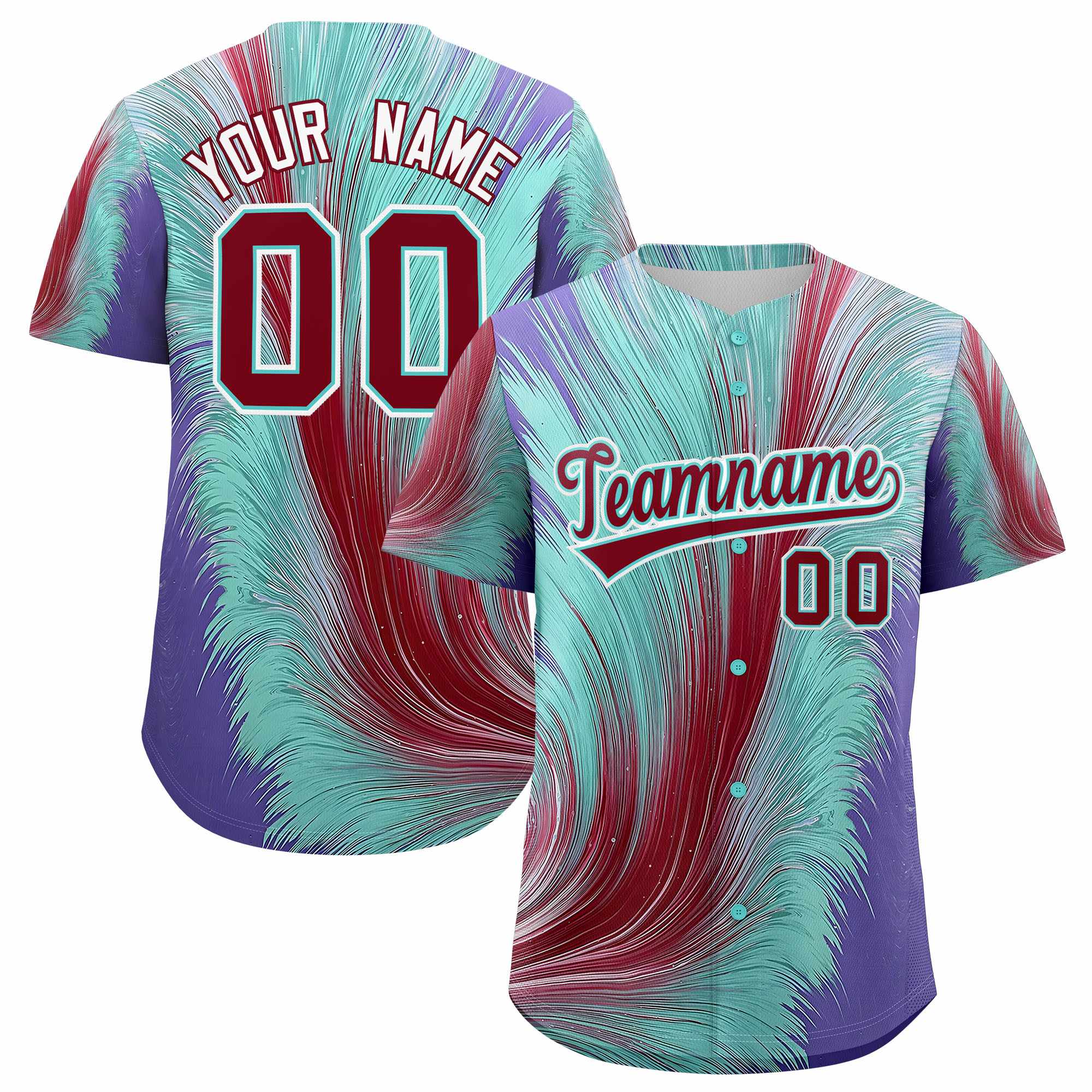Benutzerdefiniertes Crimson Bright Green Fluid Feather Graffiti Pattern Authentisches Baseball-Trikot