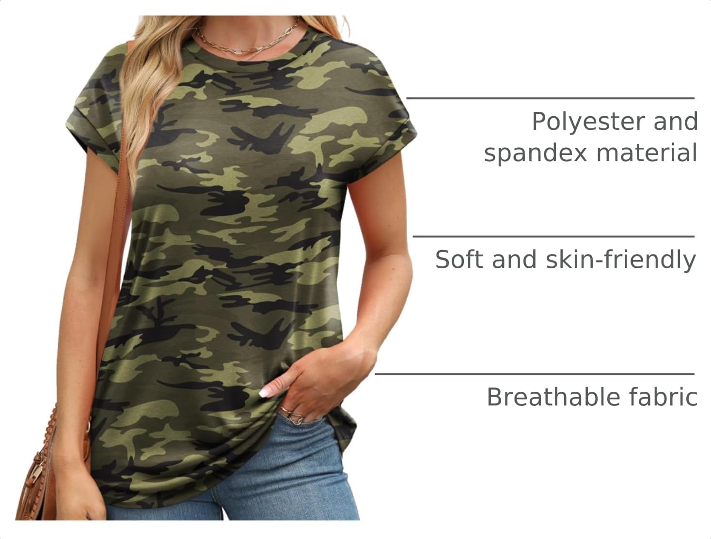 Womens Summer Tops Short Sleeve Shirts Crew Neck Tshirt Cute Tunic Blouses (S-3XL)