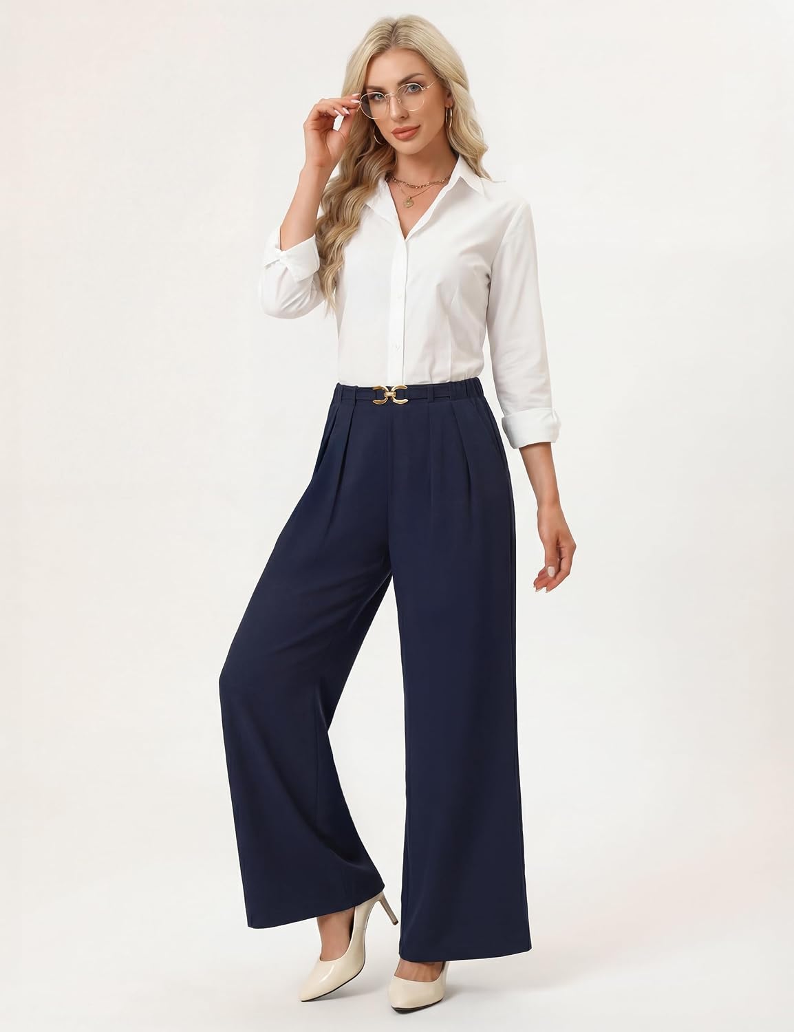 Women Business Casual Pants Wide Leg Dress Trousers High Waisted Lounge Outfits with Pockets