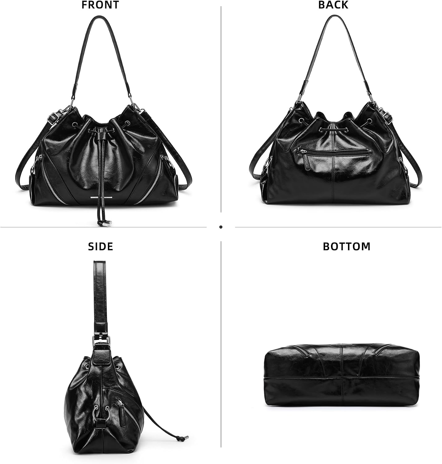 Women's Large Hobo Bucket Tote Bag Black Women's Large Hobo Bucket Tote Bag Black