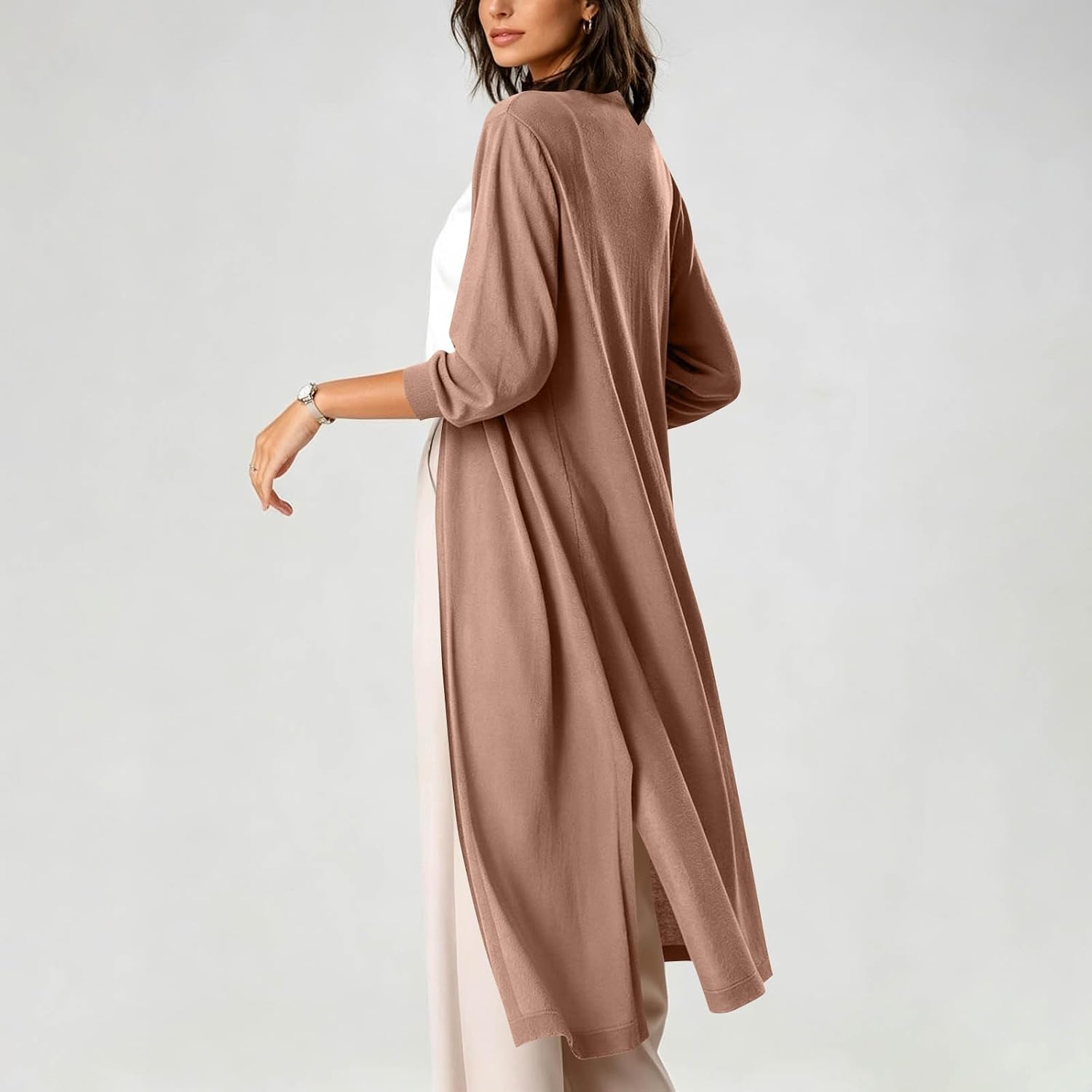 Women's Long Sleeve Open Front Drape Sweater Cardigan Coat Maxi Duster Solid Lightweight Comfortable Outerwear