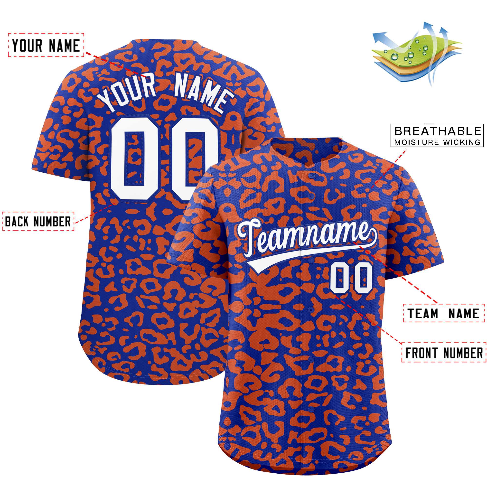 Authentisches Baseball-Trikot mit individuell gestaltetem Leopardenmuster