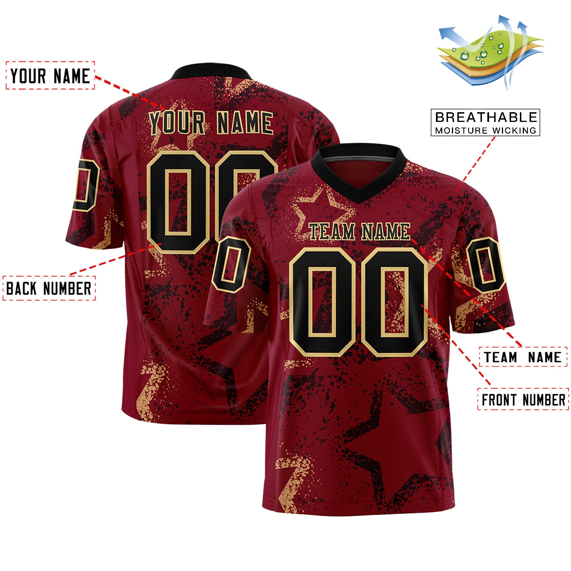 Individuell personalisiertes, authentisches Fußballtrikot mit Stern-Graffiti-Muster
