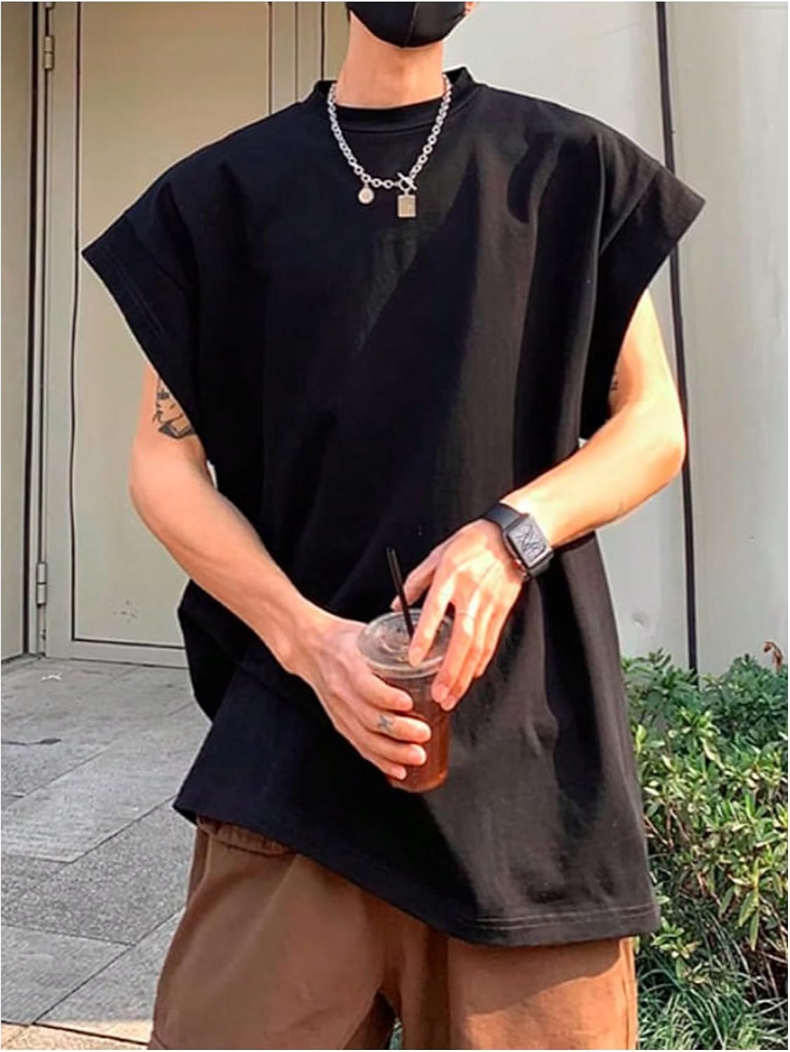 Men's Cap Sleeve Loose Fit Tank Top Black Men's Cap Sleeve Loose Fit Tank Top Black