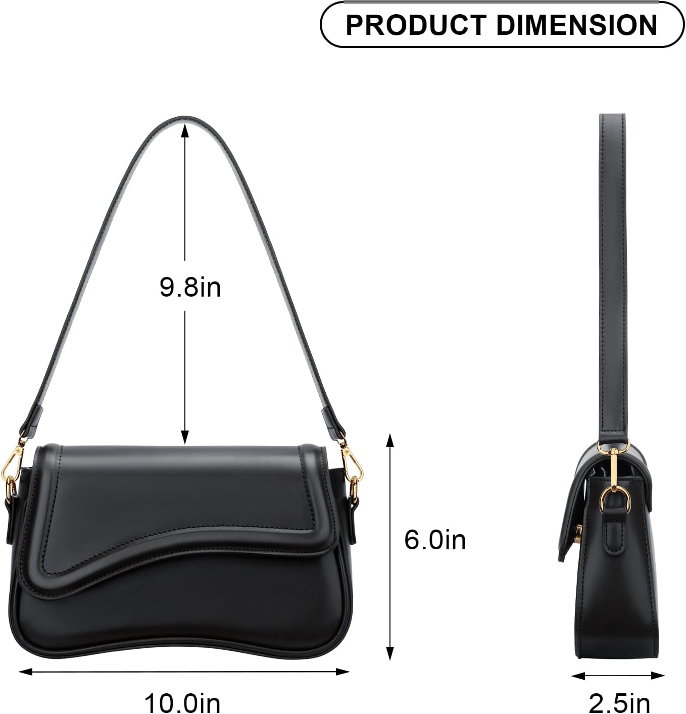 Women's Black PU Saddle Shoulder Bag Gold Buckle