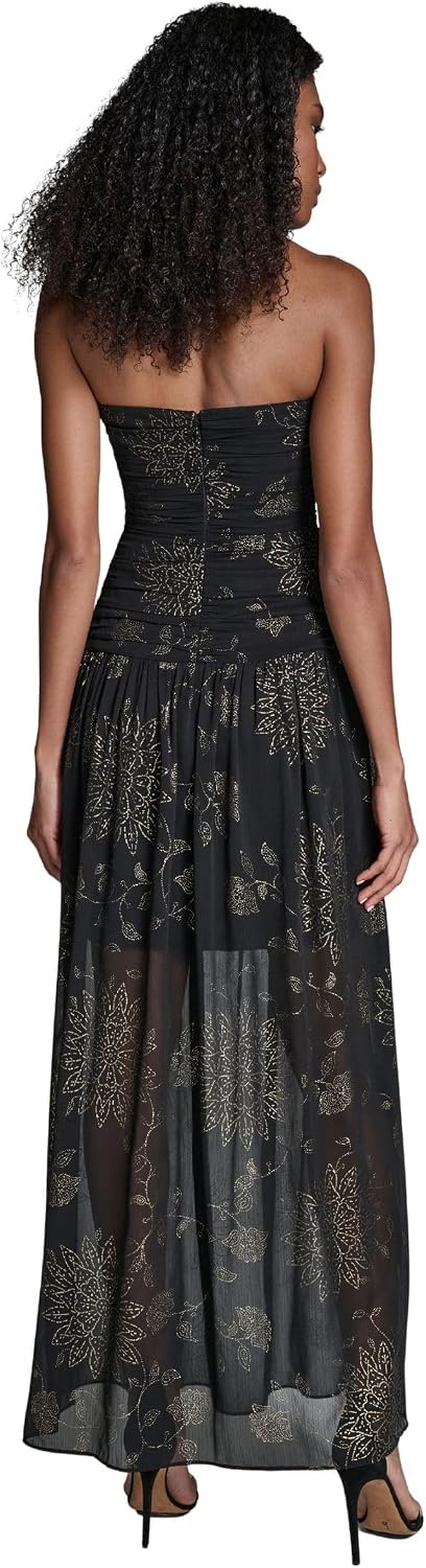 Women's Strapless Round Neck Floral Drop Waist Maxi Dress