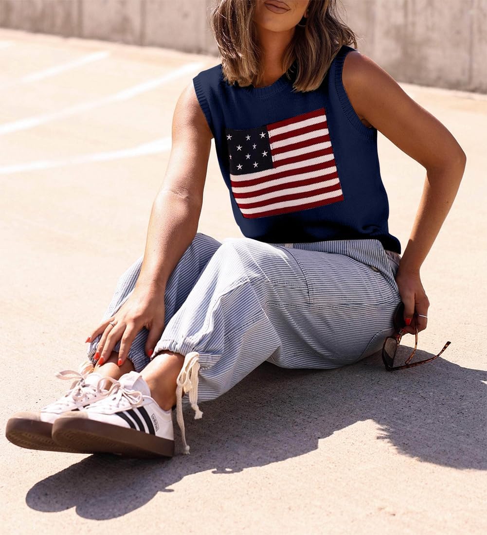Women's American Flag Intarsia Sweater Tank