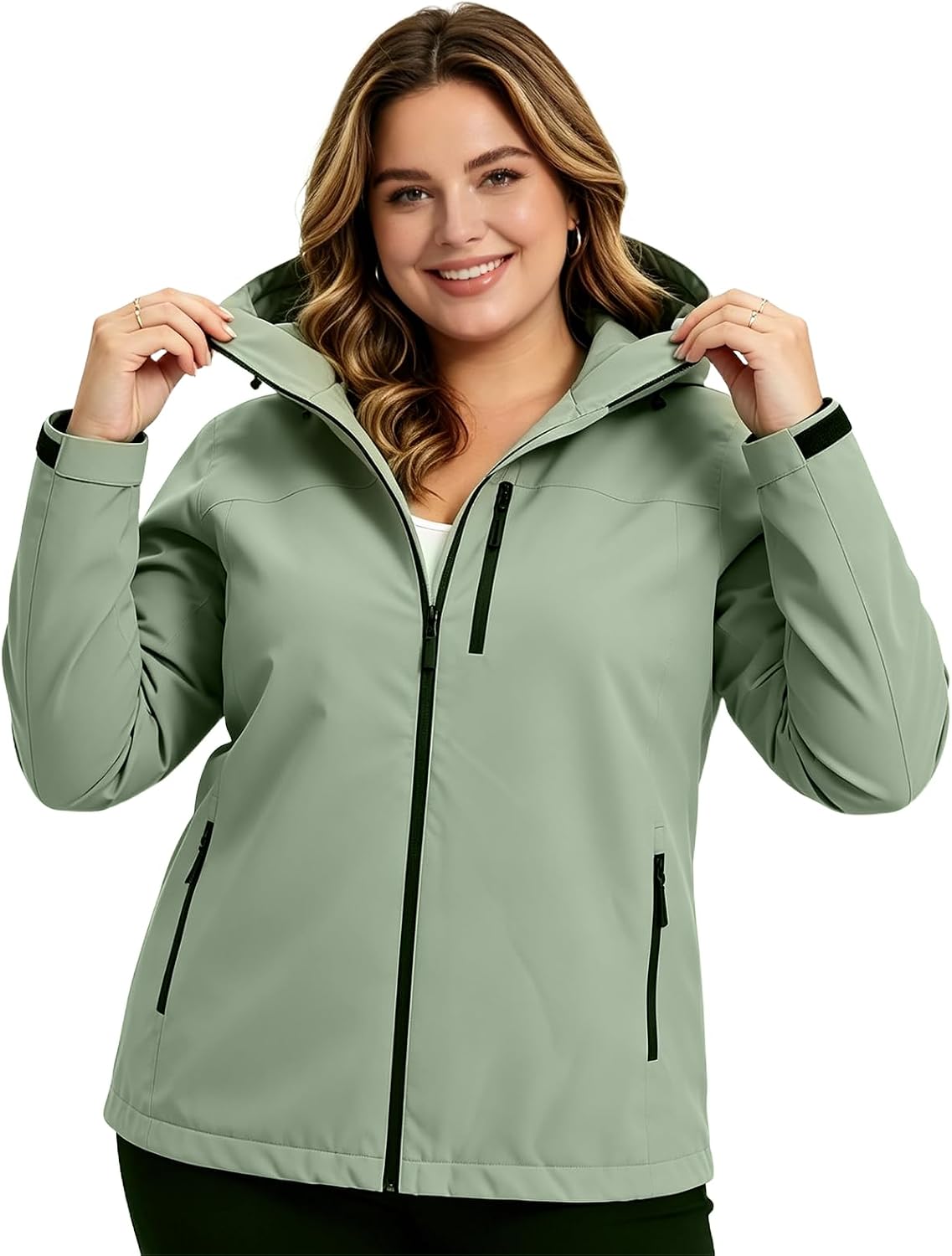 Women's Hooded Softshell Rain Jacket Waterproof Sage Green