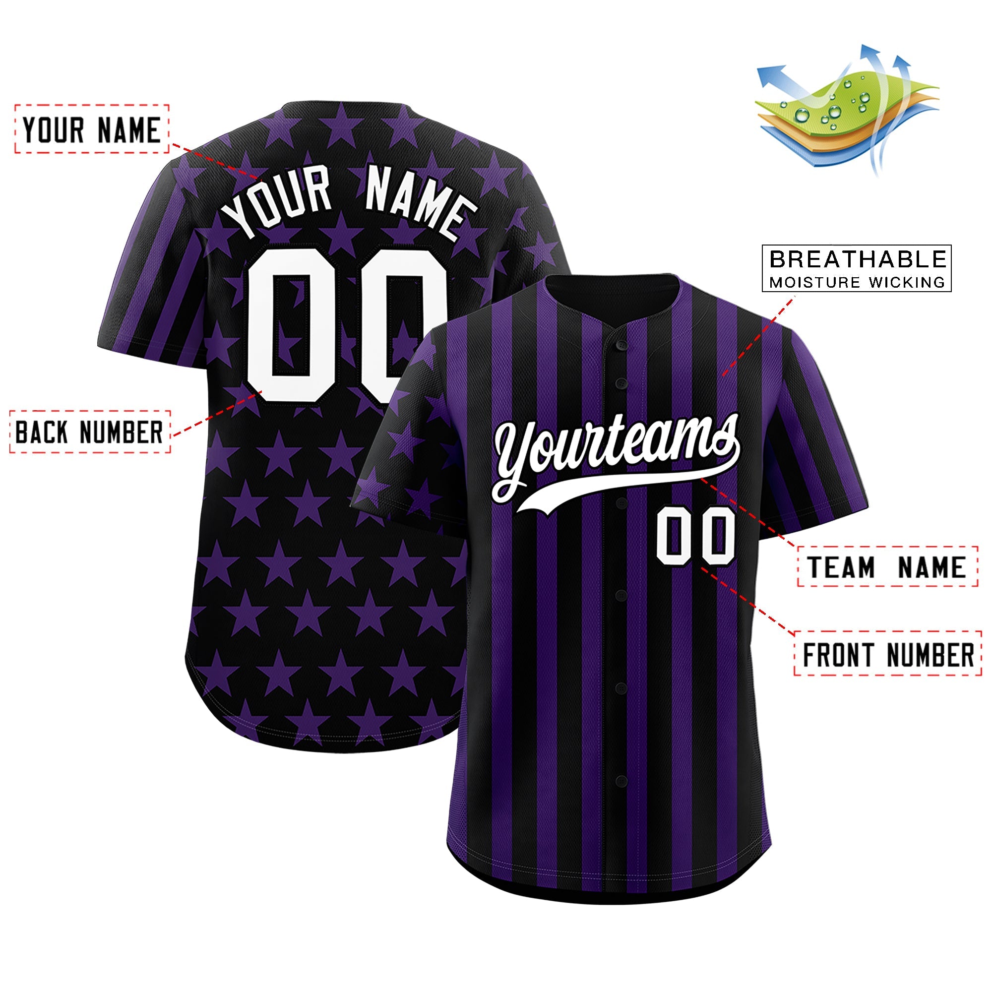 Benutzerdefiniertes Graffiti-Muster-Baseball-Trikot mit amerikanischer Flagge