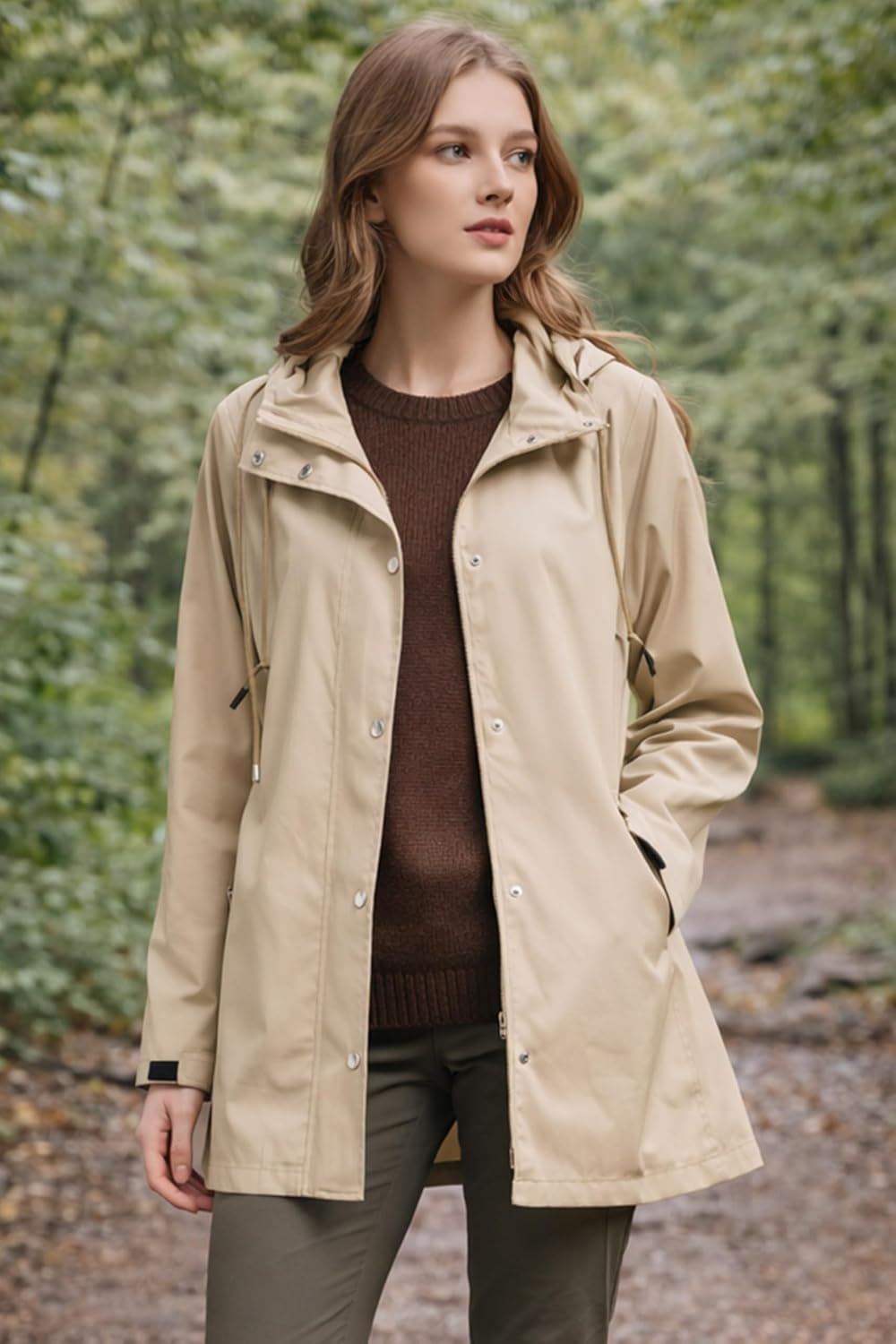 CHIIONE Women's Waterproof Long Rain Jacket Hooded Trench Coat Lightweight Packable Raincoat for Travel Outdoor
